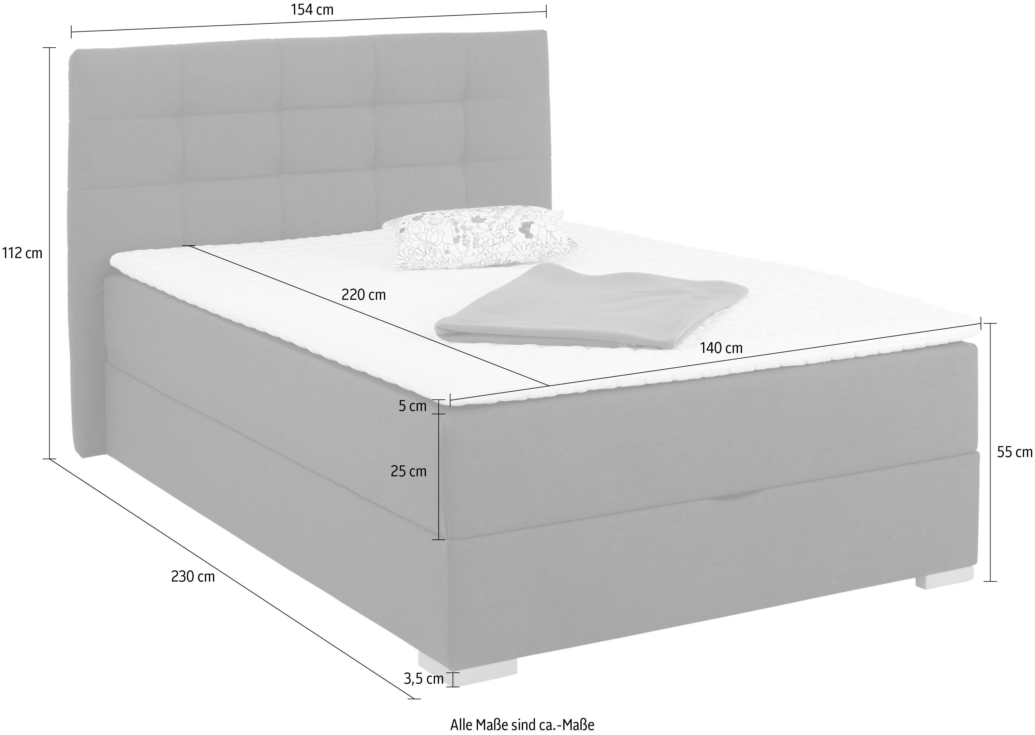 Home affaire Boxspring Olivet in 4 kleuren, 4 breedten, 2 matrassoorten, ook in extra lang 220 cm