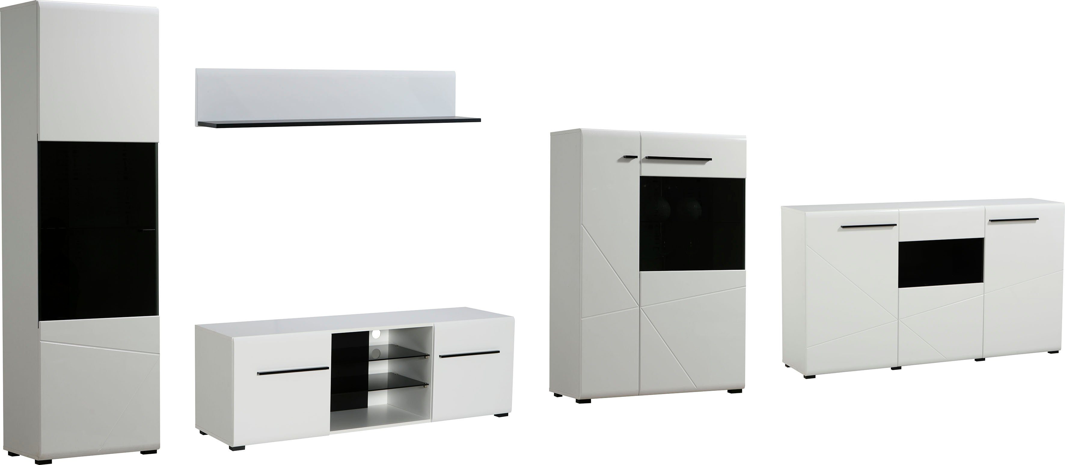INOSIGN Wandmeubel Trentino inclusief vitrinekast, lowboard, highboard, wandplank en commode (set, 5-delig)