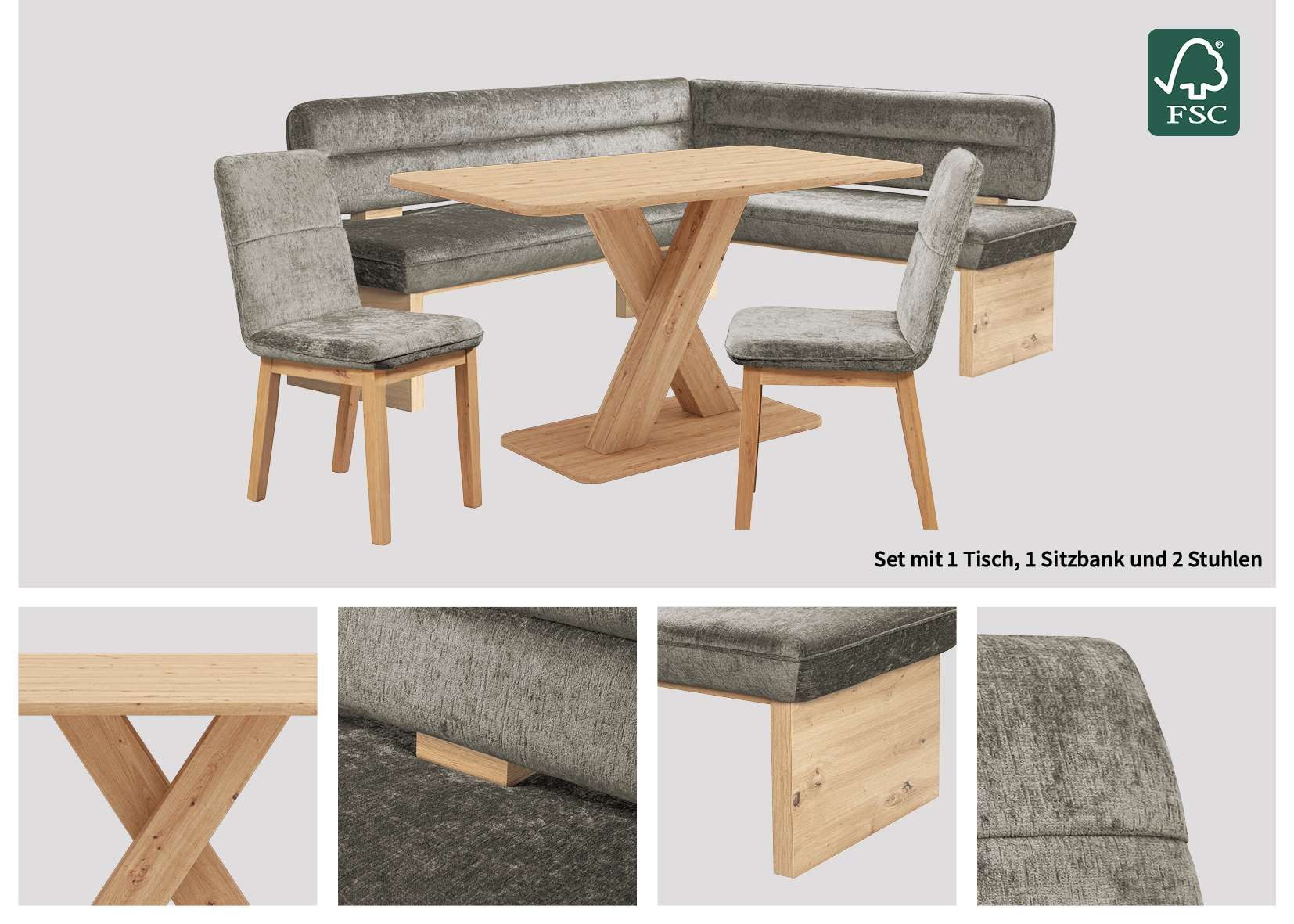 Home affaire Eethoek Louise + Miles eetkamerset, zitgroep, hoekbank, keukenbank Eetkamer zitgroep stoelen tafel en bank comfortabel gepolsterd (4-delig)