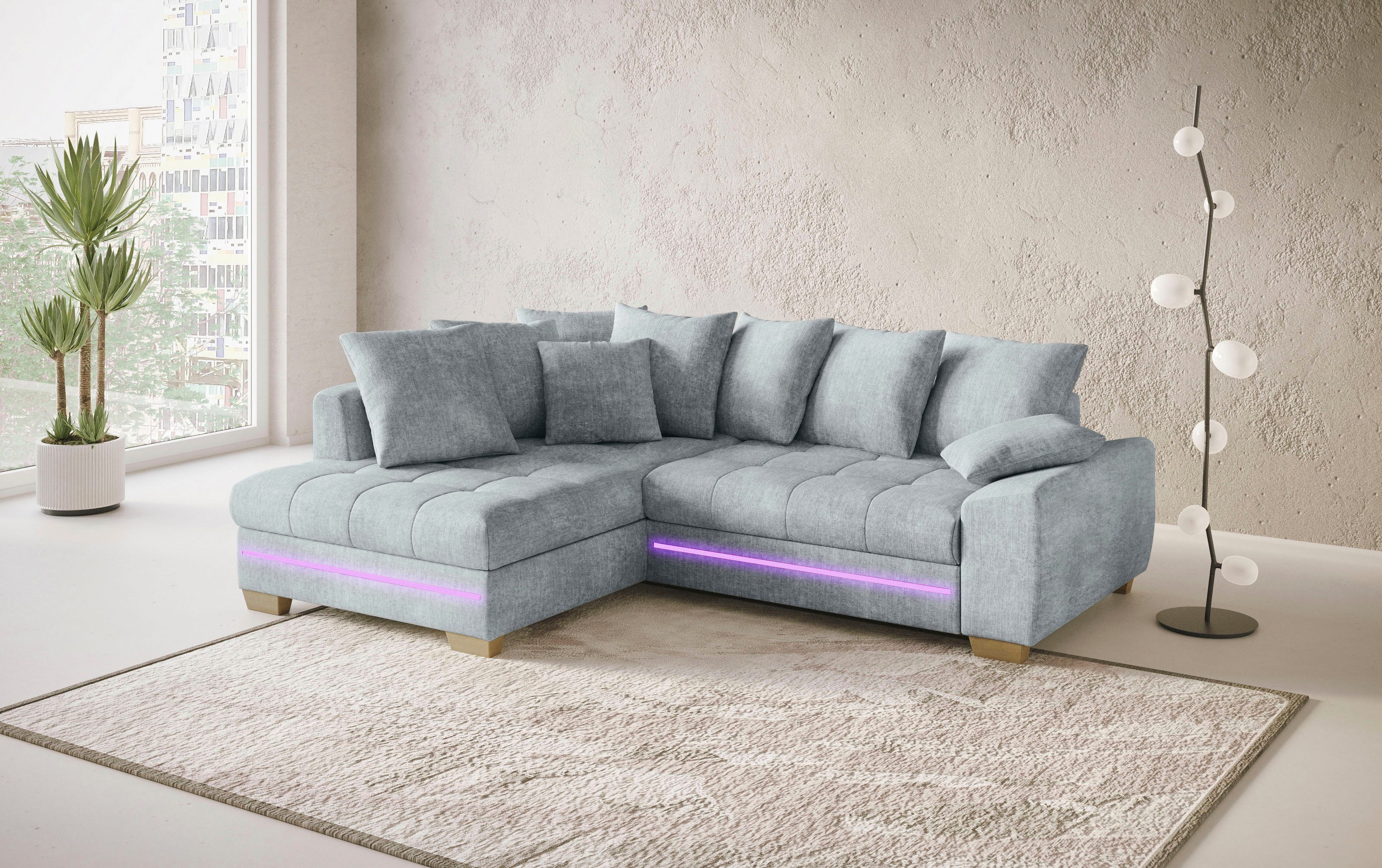 Mr. Couch Hoekbank Nikita II, L-vorm met koudschuim, rgb-led-verlichting, optioneel met bed, bedlade