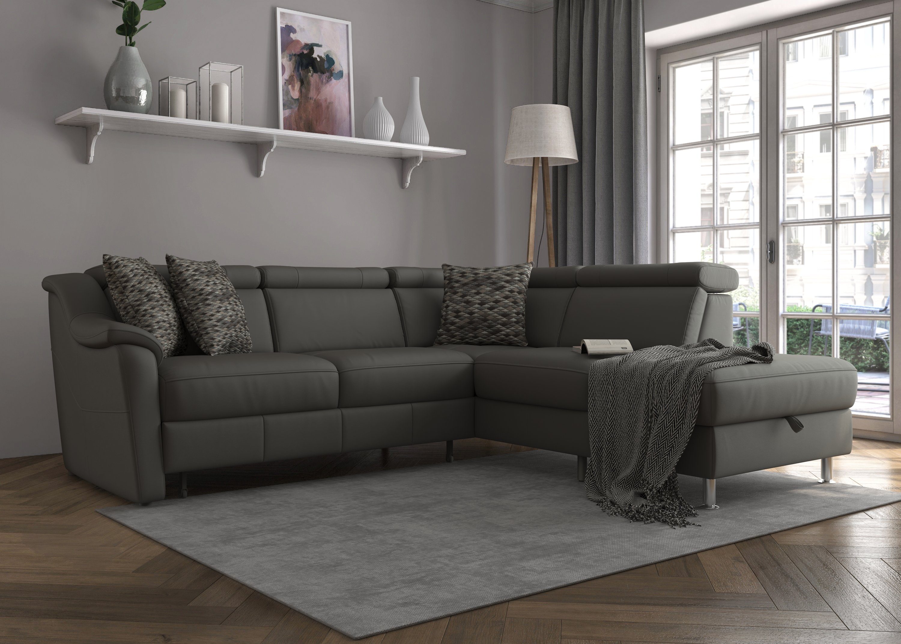 sit&more Hoekbank Freetown L-vorm met verstelbare hoofdsteun en comfortabele binnenvering