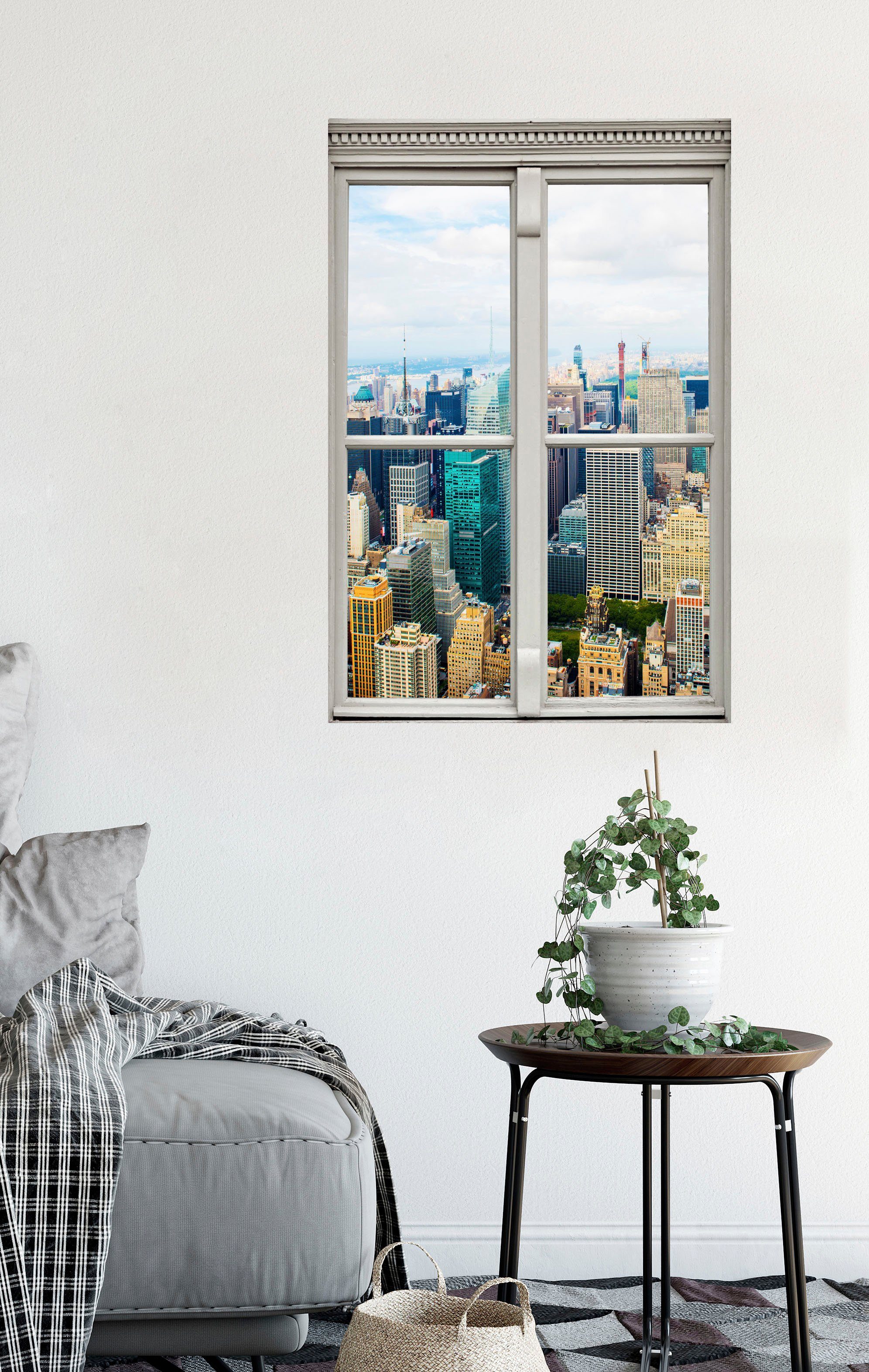 queence Wandfolie New York Muursticker, muurdecoratie, zelfklevend, 3D, raam