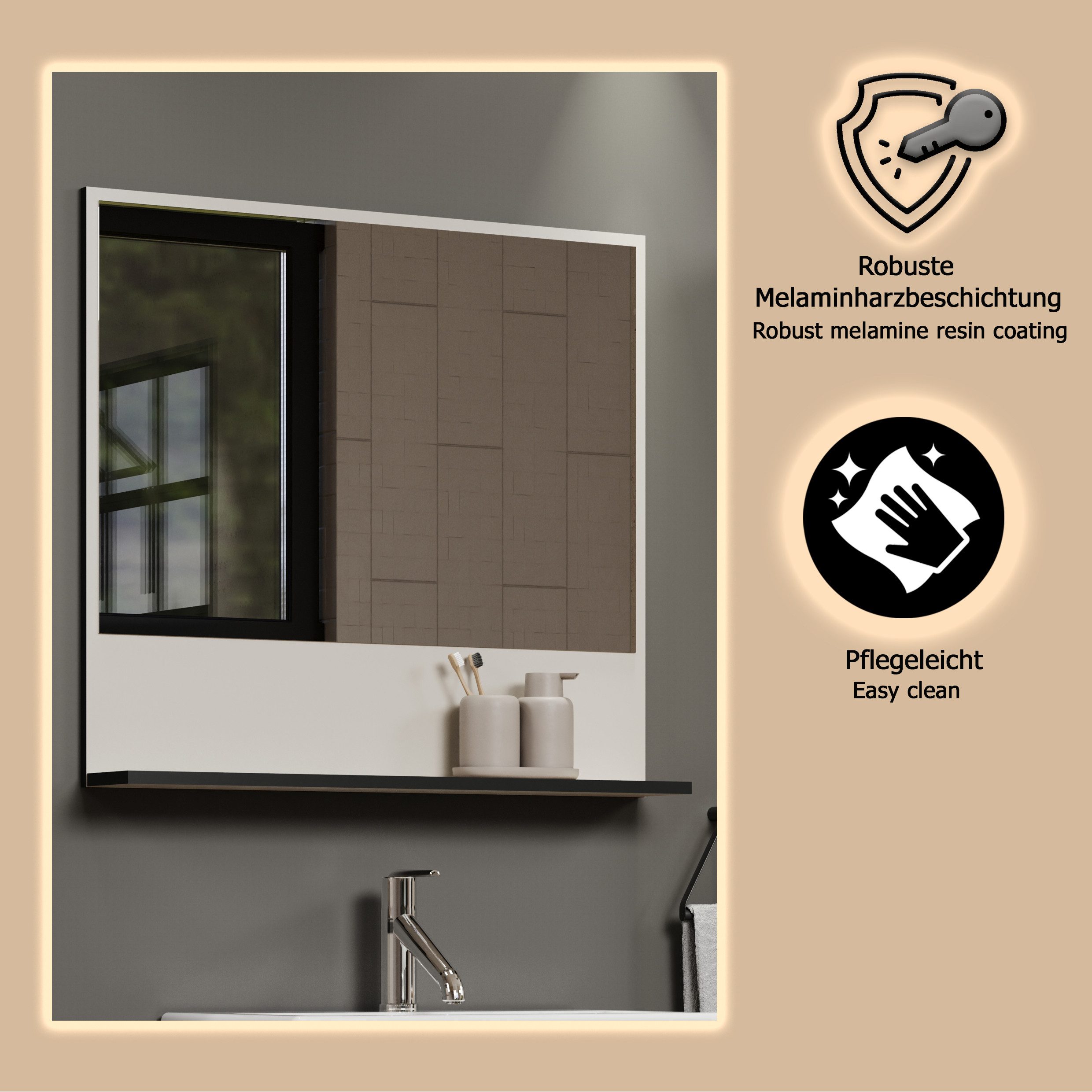 welltime Badspiegel Amrum Wandspiegel met legplank - (B/D/H) naar keuze 60 tot 80/14/74 cm