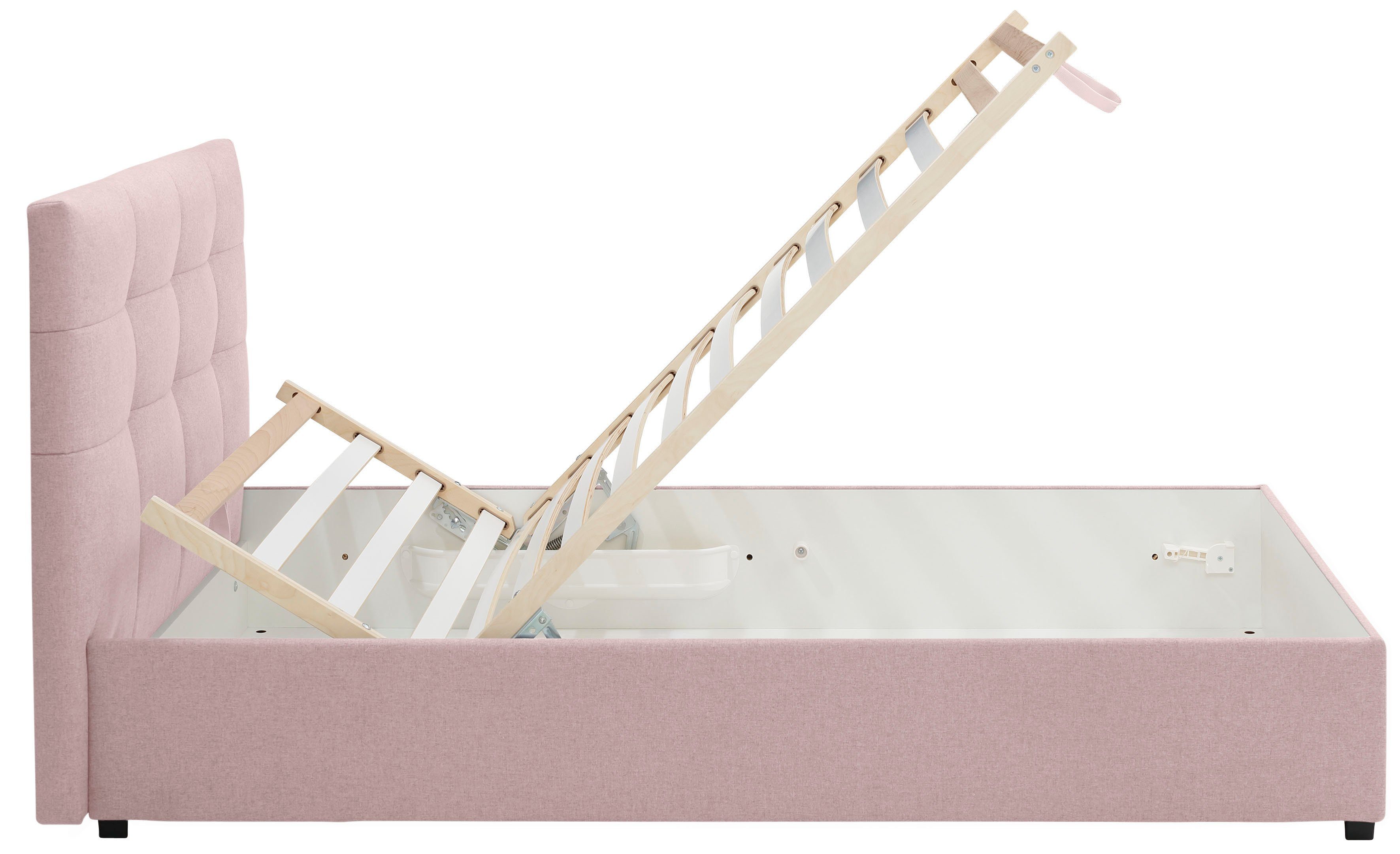 Lüttenhütt Gestoffeerd bed Endres met bedkist, naar keuze zonder matras/lattenbodem of incl. matras