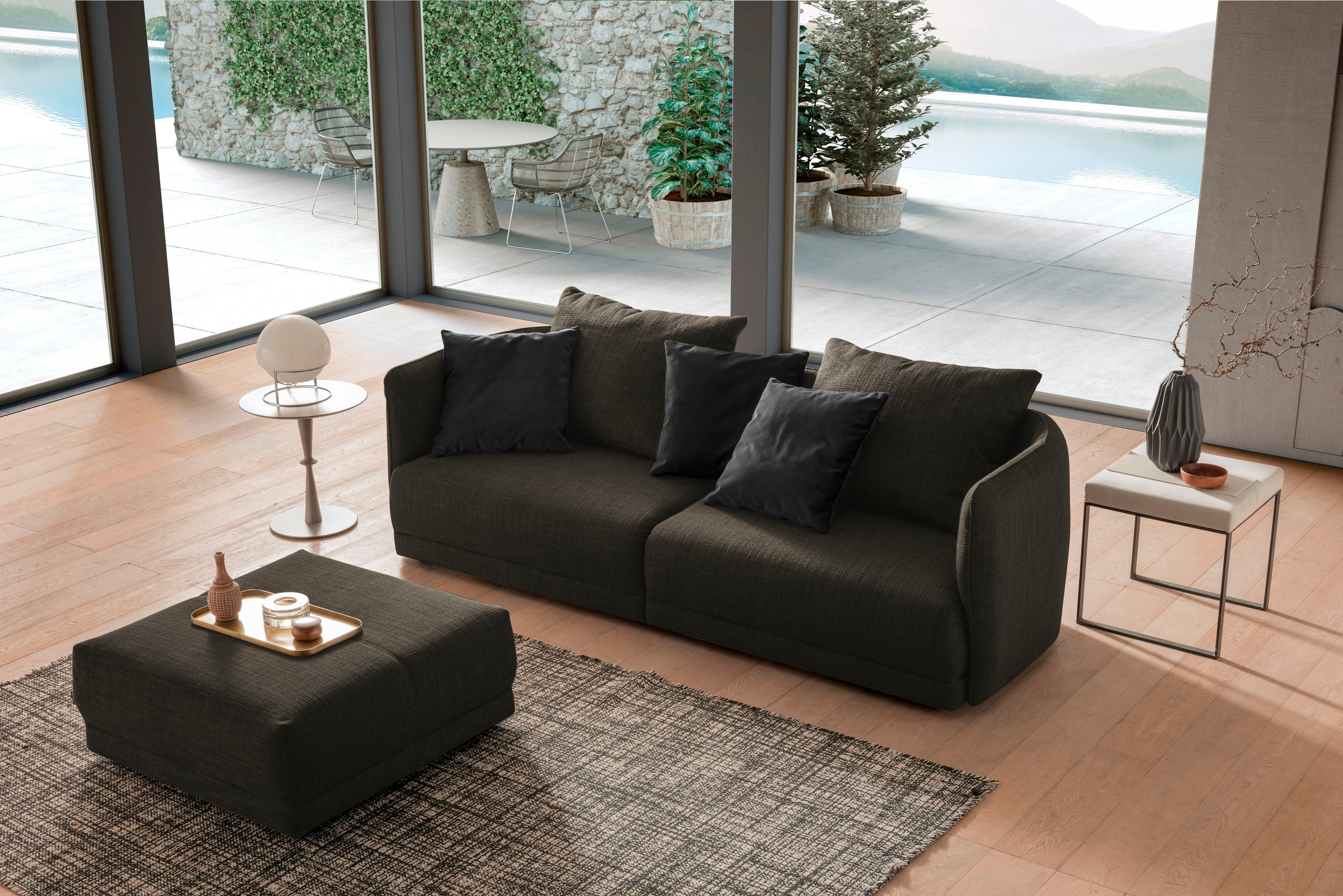 designwerk Megabank New York, elegant ontwerpsofa Breedte 253 cm, met dunne arm- en rugleuning