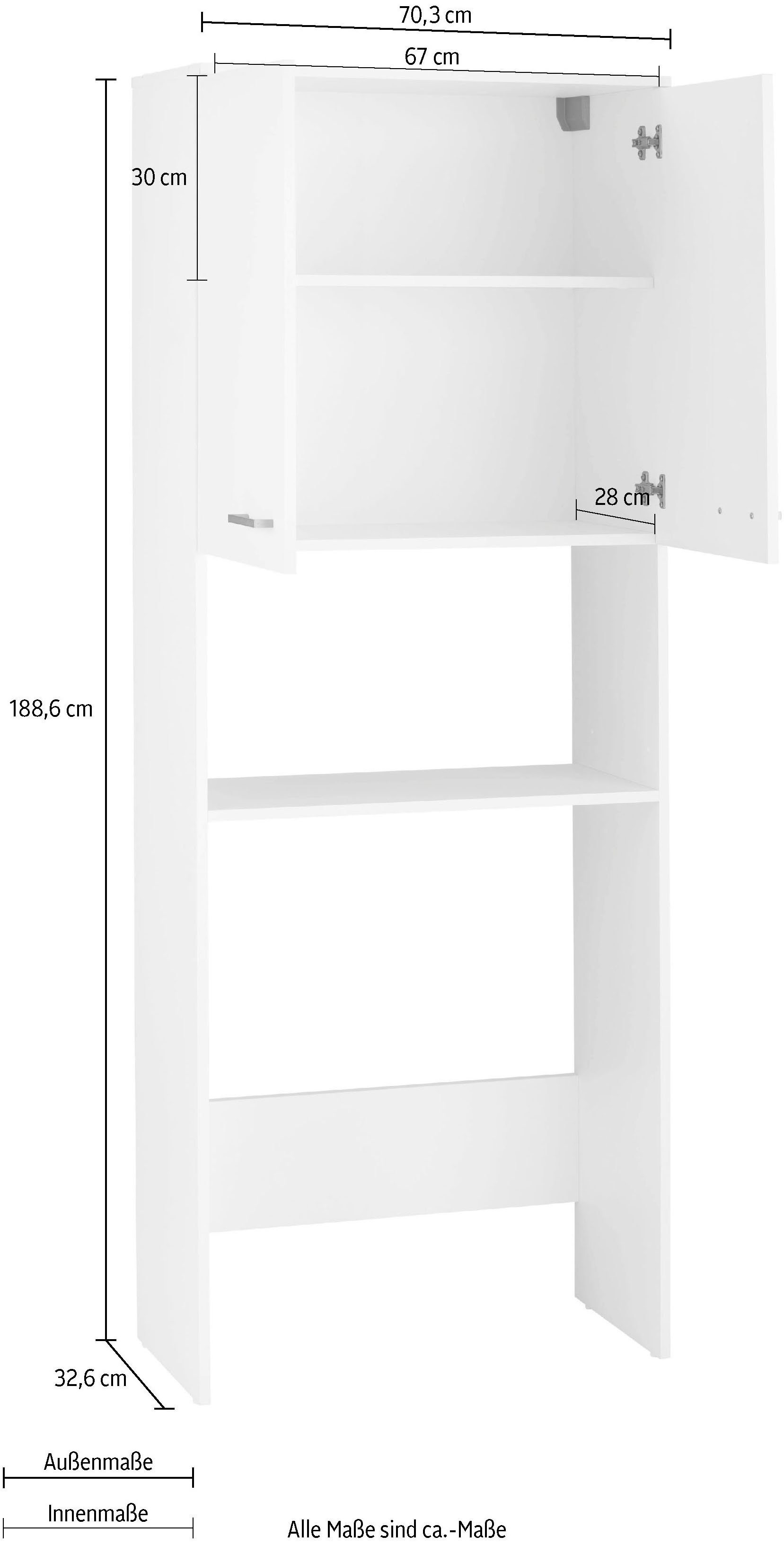 Schildmeyer Kast voor wasmachine Mobes, Made in Germany Breedte x hoogte: 70,3x188,6 cm, bergruimte in rekvak en achter dubbele deur