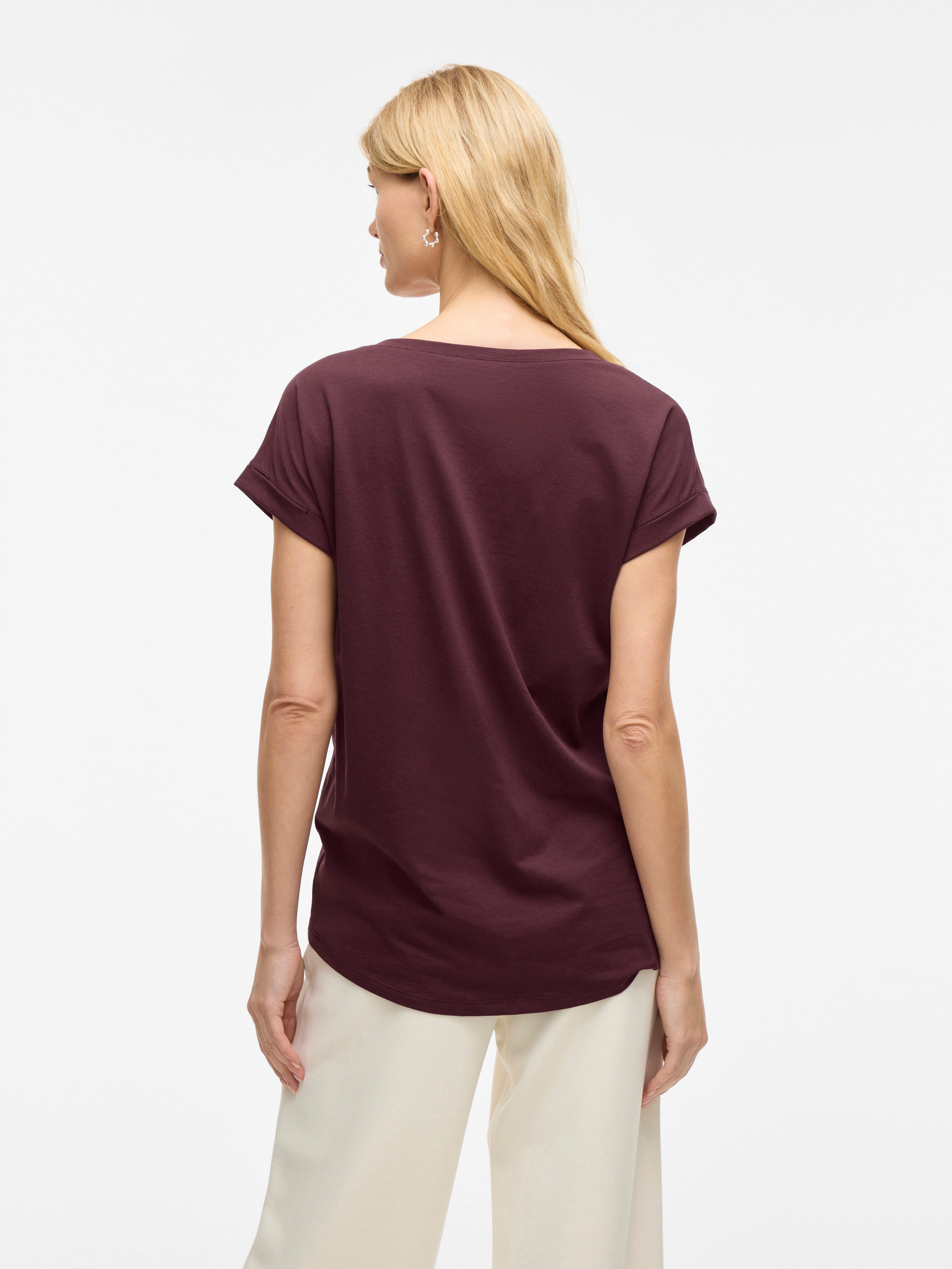Vila Shirt met ronde hals VIDREAMERS NEW PURE T-SHIRT/SU-NOOS Basic dames T-shirt met ronde hals en omgeslagen mouwen