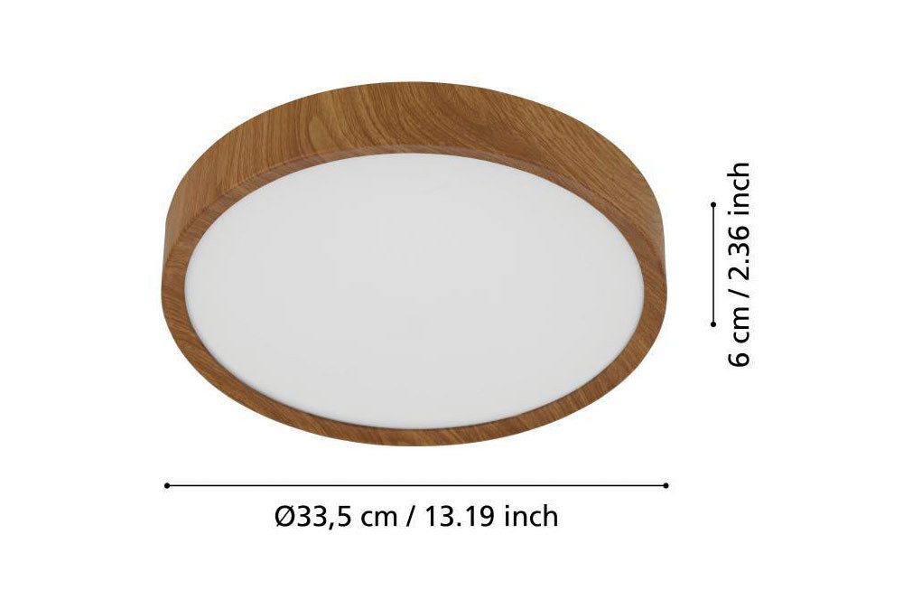 EGLO Plafondlamp MUSURITA Plafondlamp, woonkamer, staal, kunststof, houtlook, wit, Ø 34 cm (1 stuk)