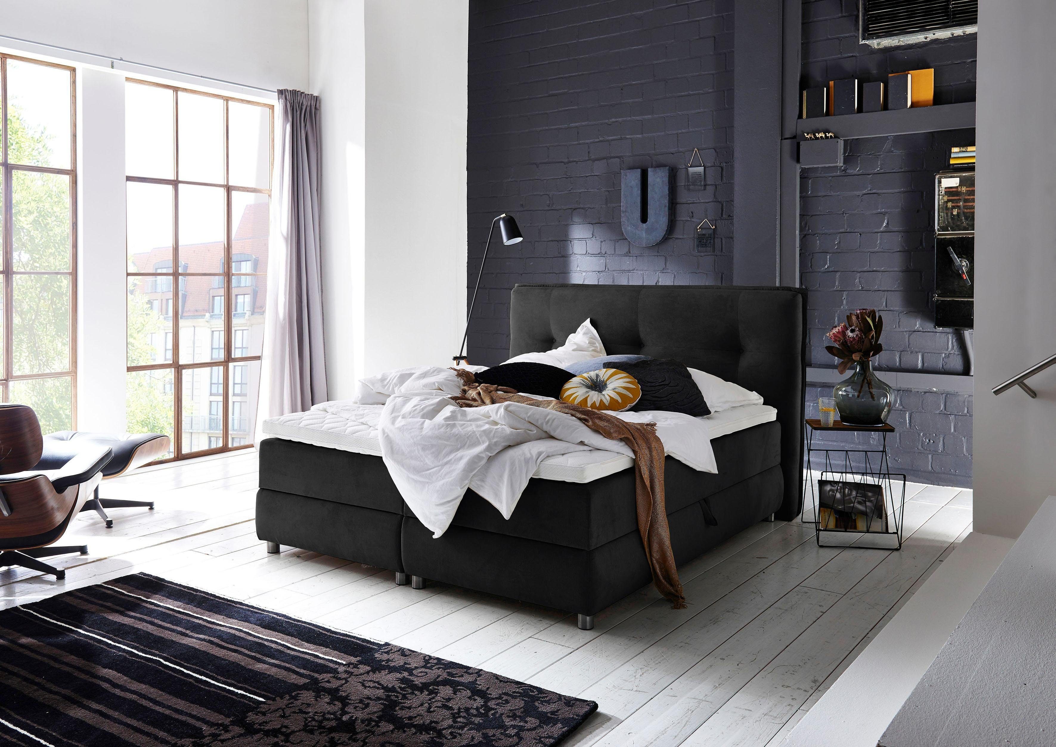 ATLANTIC home collection Boxspring Tilo met pocketveringsmatras, met bedkist en topmatras boxsprings zwart
