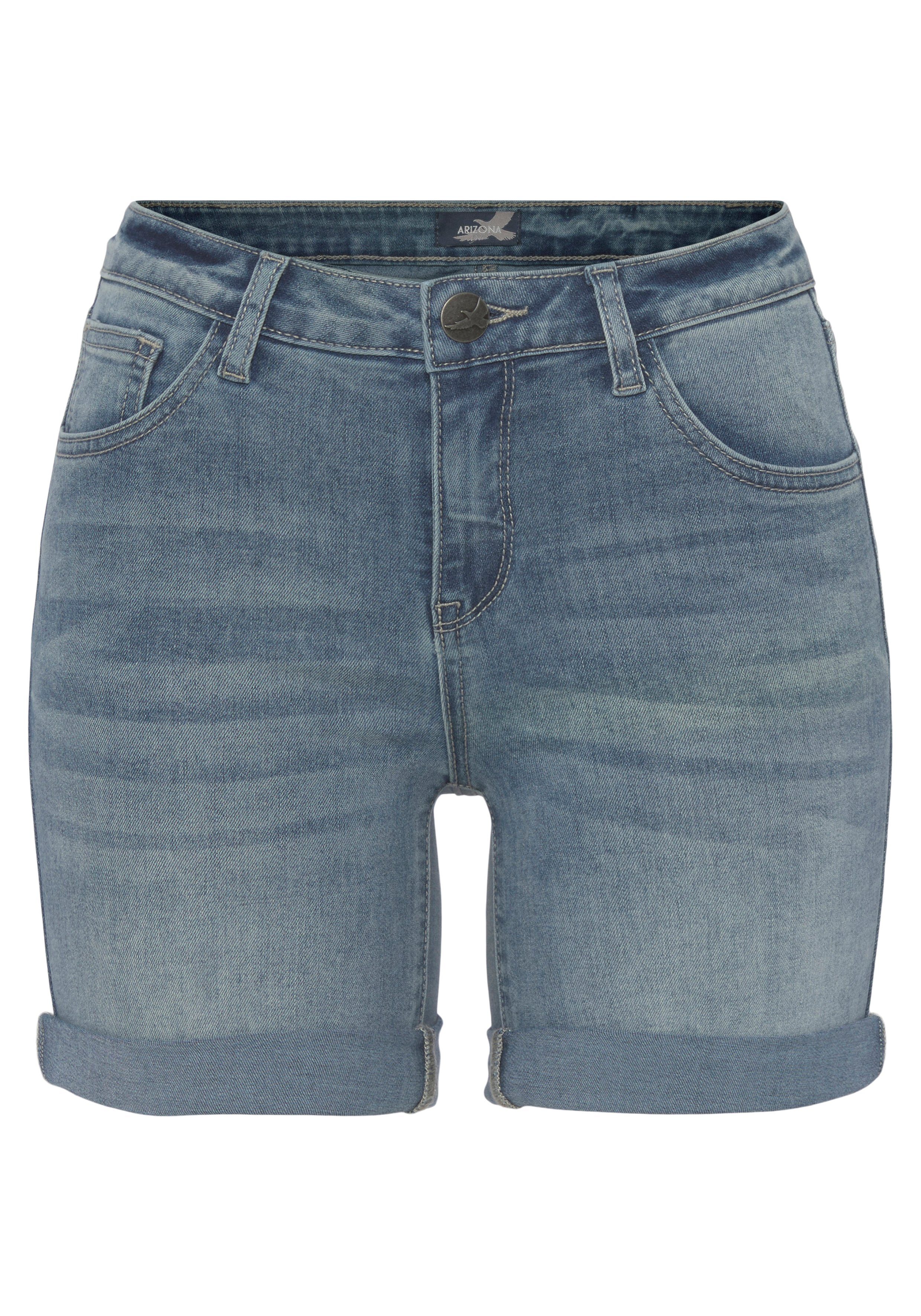 Arizona Jeansshort Ultra Stretch extra strak gesneden, opgerolde beenafsluitingen