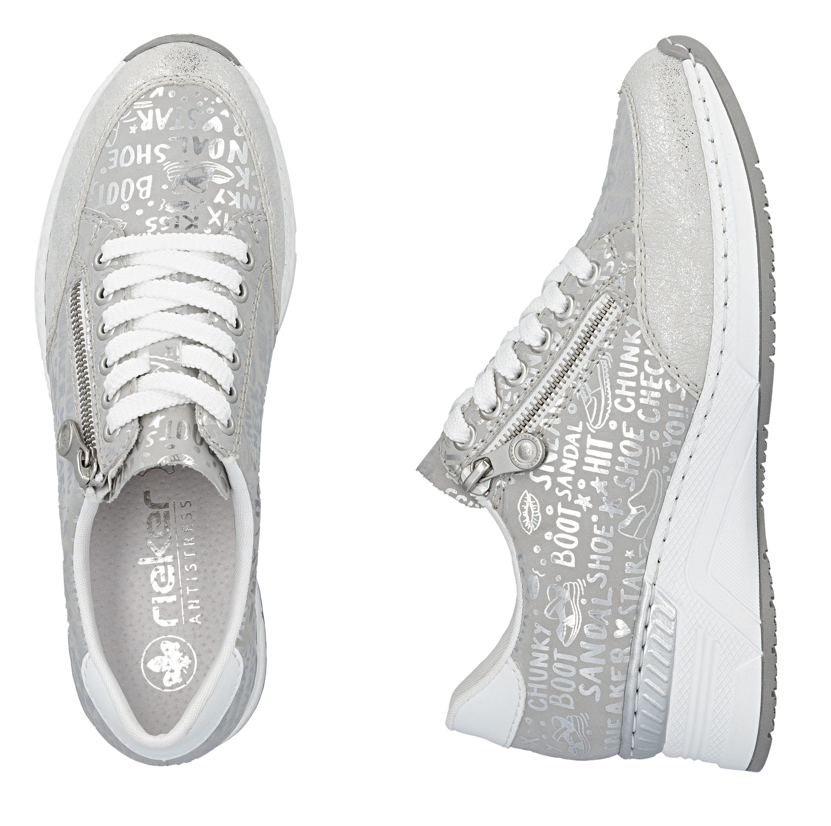 Rieker Sneakers bedrukt met letters, vrijetijdsschoen, lage schoen, veterschoen