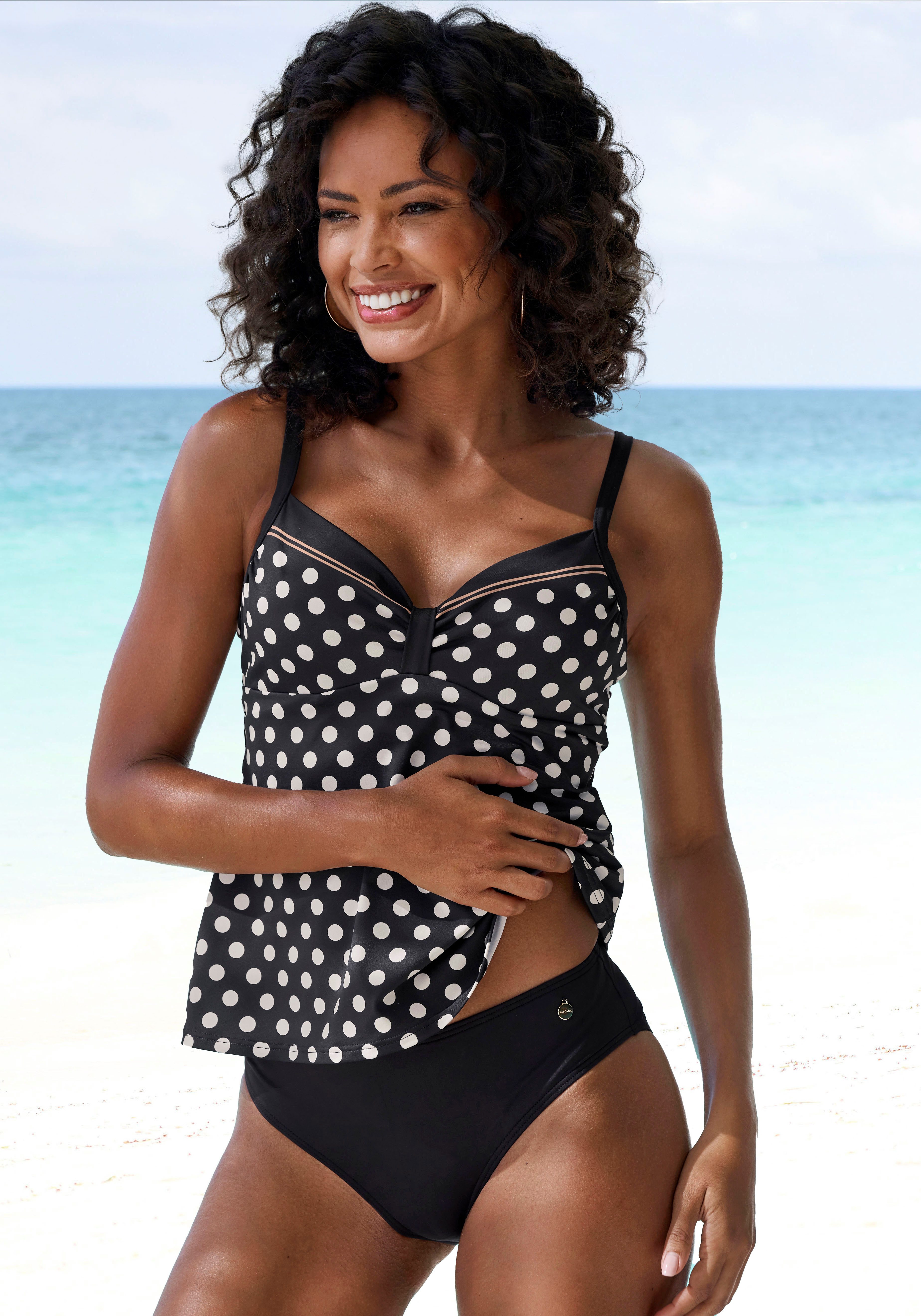 Lascana Beugeltankini met schattige stippen dames appel maat E E zwart