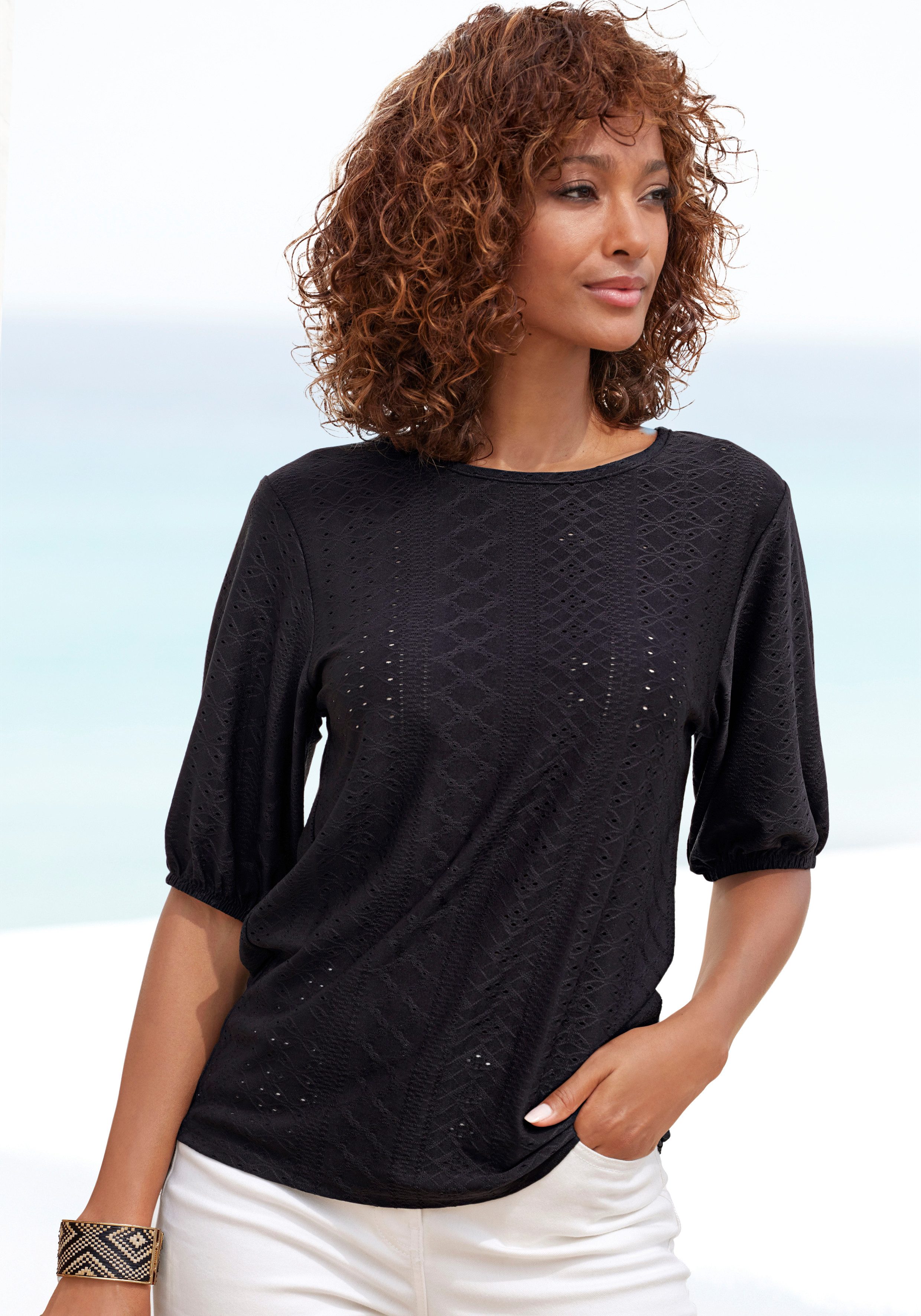 Vivance Shirt met korte mouwen Met broderie anglaise in een gemakkelijk te onderhouden kwaliteit (2-delig, Set van 2)