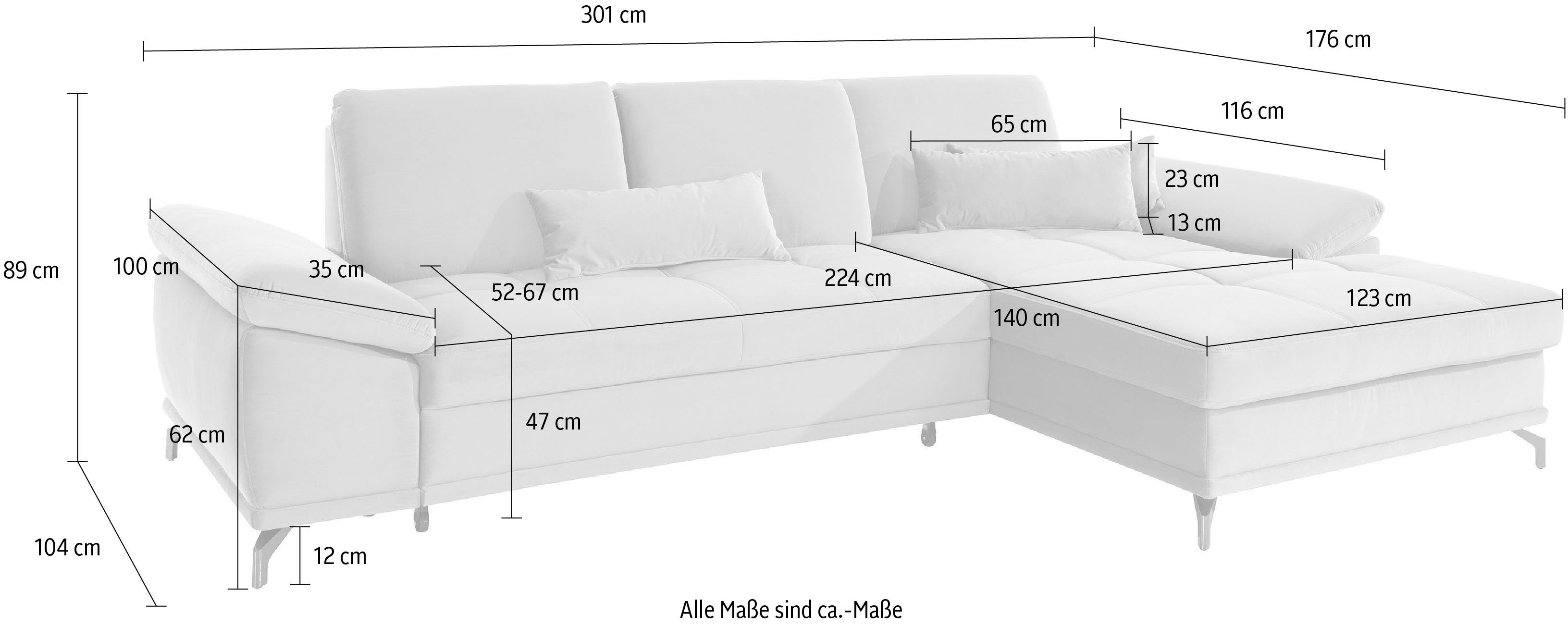Places of Style Hoekbank Costello L-vorm, met zitdiepteverstelling, armleuningverstelling en