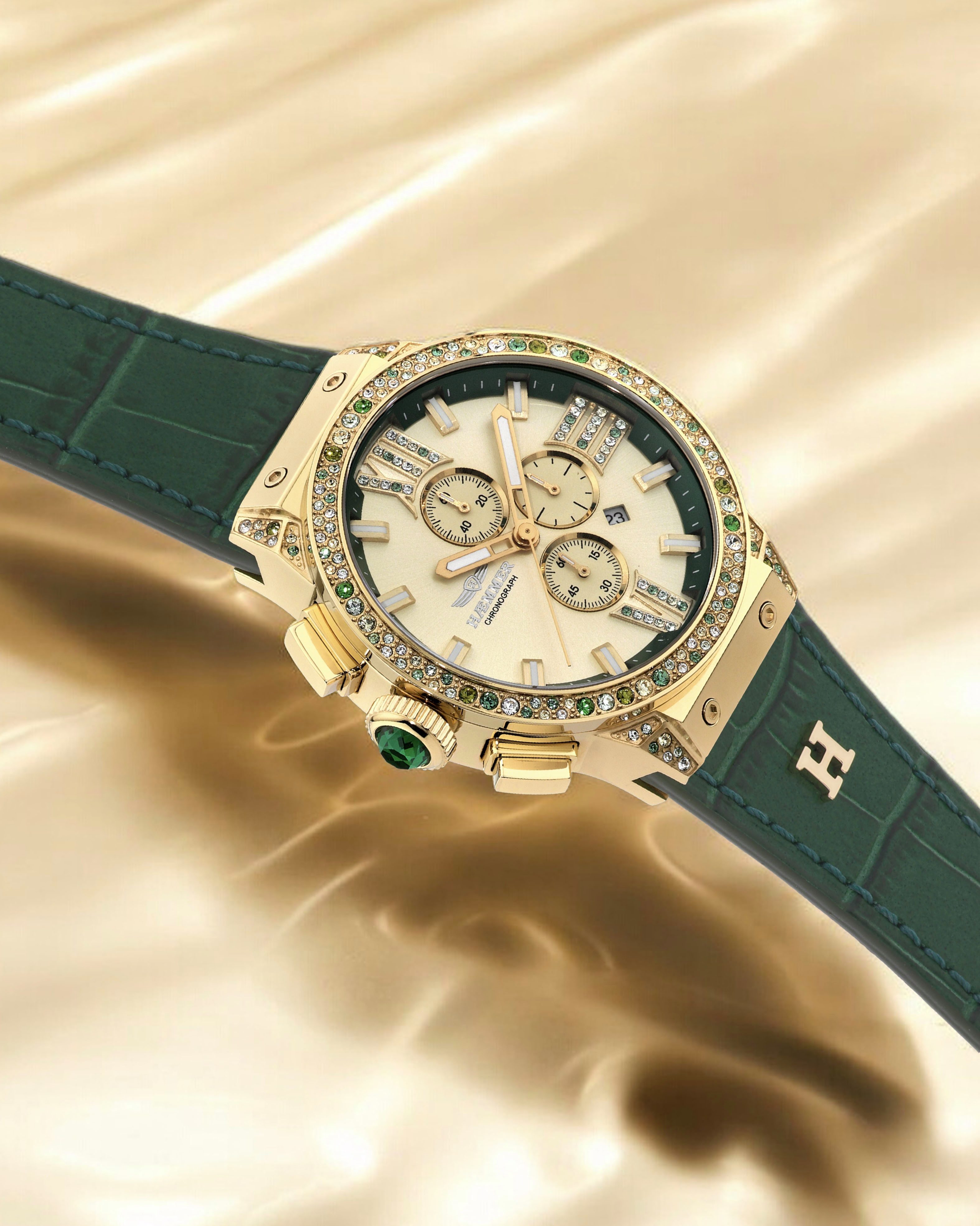 HAEMMER GERMANY Chronograaf EMINENT Quartzhorloge, dameshorloge, datum, stopwatchfunctie, saffierglas, leren band