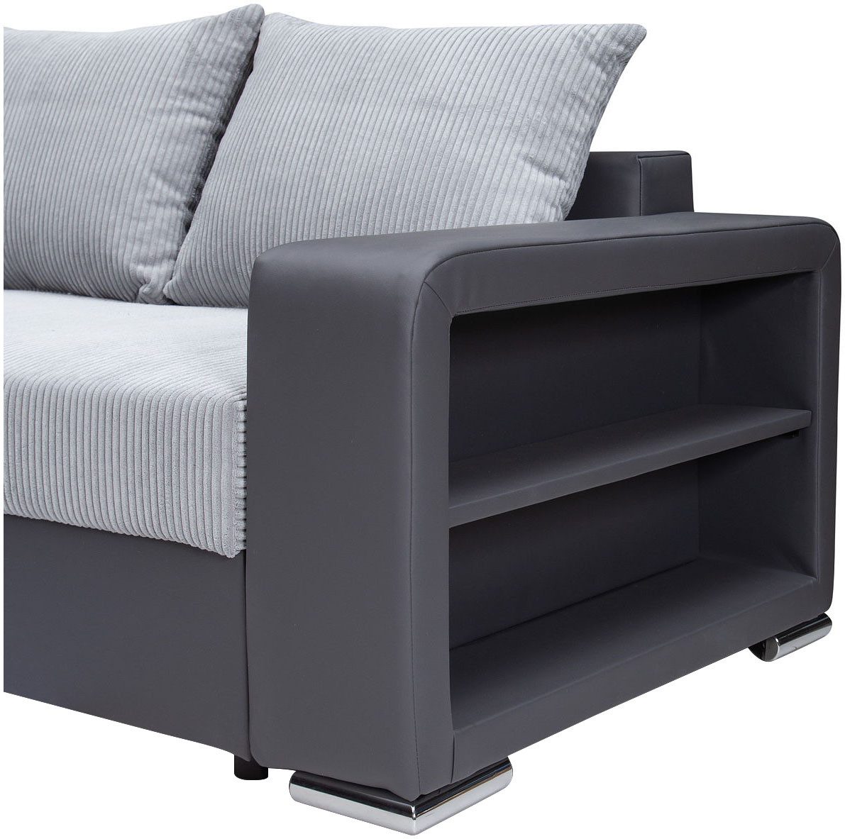 COLLECTION AB Hoekbank L-model Regalarmleuning met LED RGB verlichting, bedfunctie en bedbox