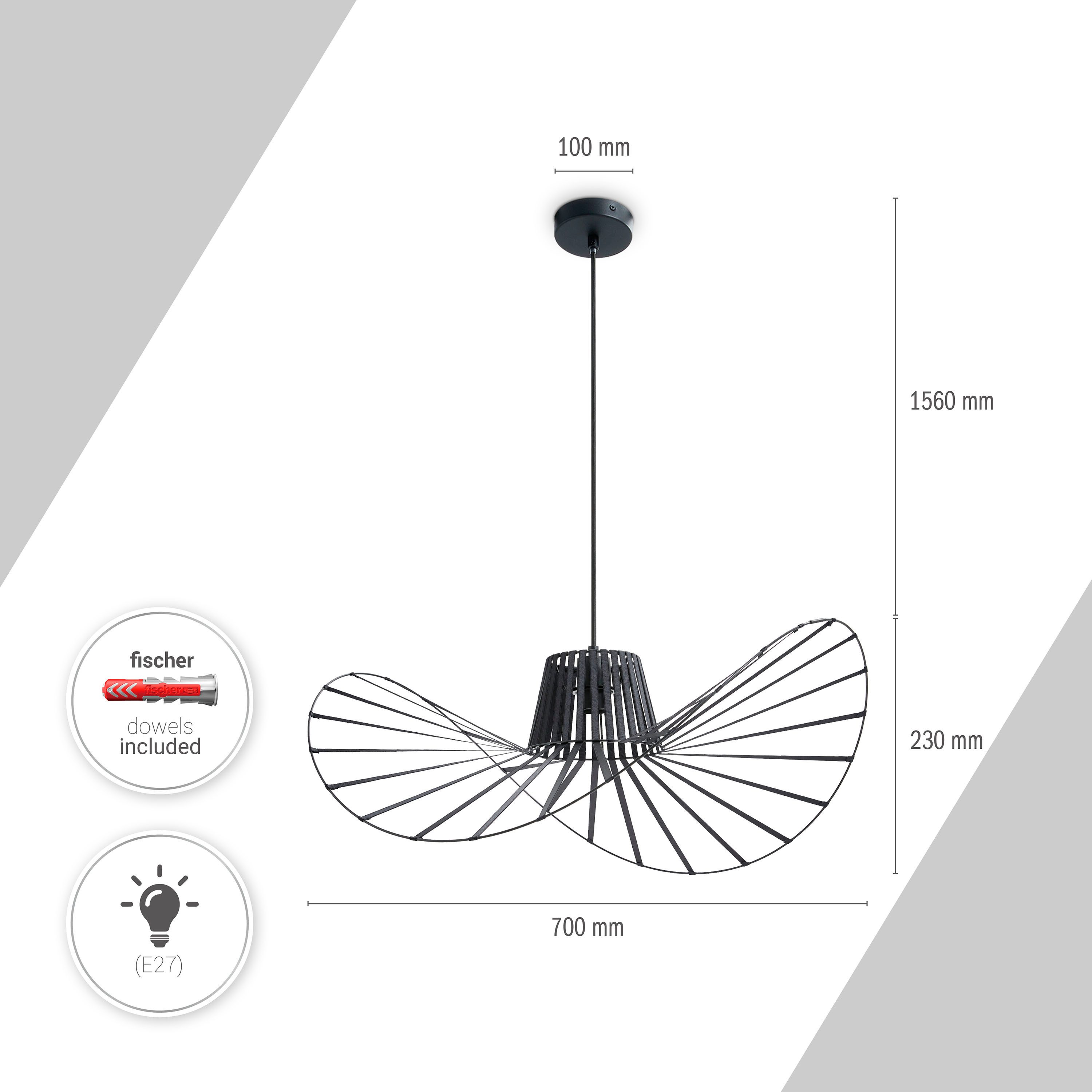 Paco Home Hanglamp HUGO PD1 met compatibele dimmer en lichtbron