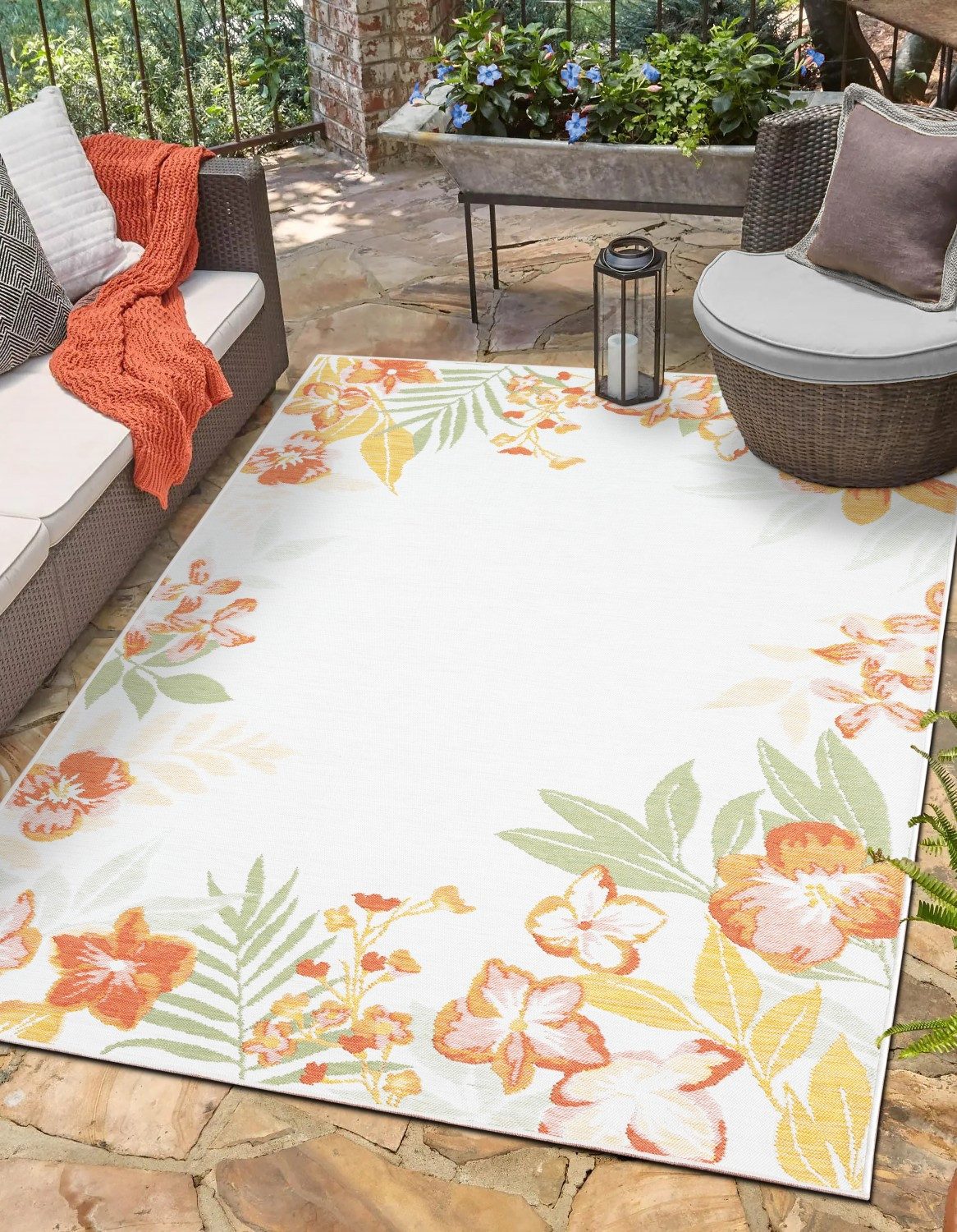 Myflair Möbel & Accessoires Vloerkleed Isla voorraadopruiming Omkeerbaar tapijt, bloemen, met rand, geschikt voor buiten, balkon, terras