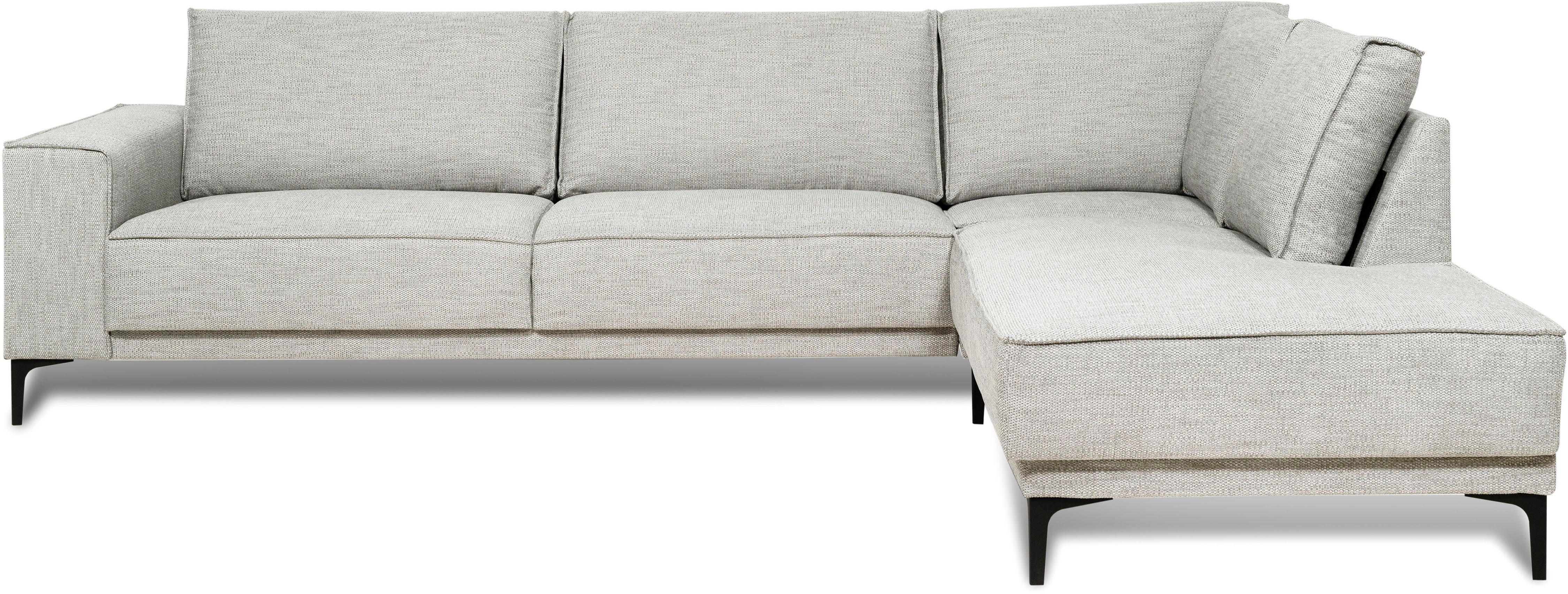 Places of Style Hoekbank Oland, structuur, platweefsel, luxe microvezel, bouclé L-vorm, 289 cm, golfondersteuning, Scandinavisch ontwerp, metalen poten