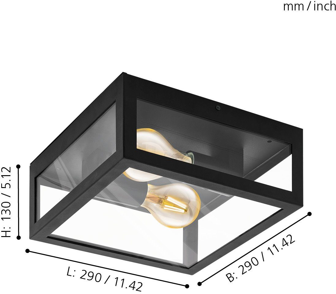 EGLO Plafondlamp voor buiten ALAMONTE 1 Wandlamp buiten, L29 x H29 x B13 cm, rustiek, E27, IP44, max. 60W