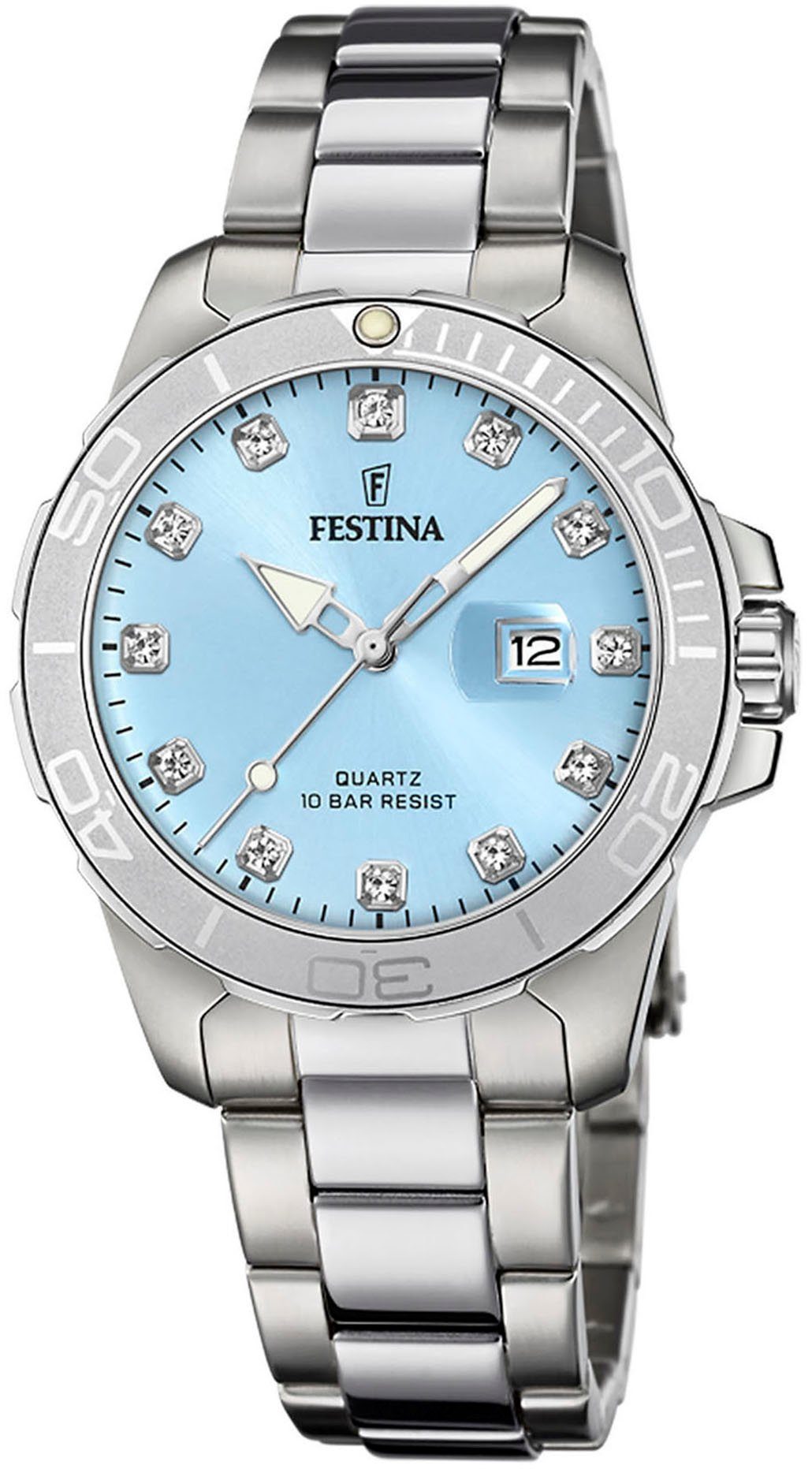Festina Kwartshorloge Boyfriend Collection Polshorloge, dameshorloge, roestvrijstalen armband, tot 10 bar waterdicht, datum