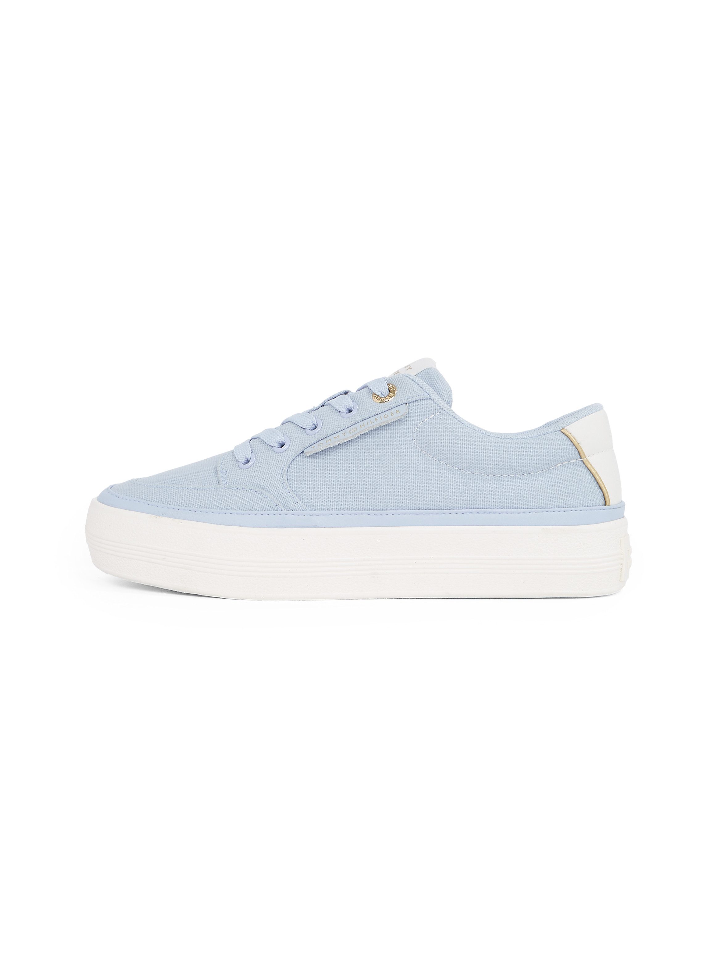 Tommy Hilfiger Plateausneakers ESSENTIAL VULC TEXTILE SNEAKER , vrijetijdsschoen, lage schoen, veterschoen met gouden details