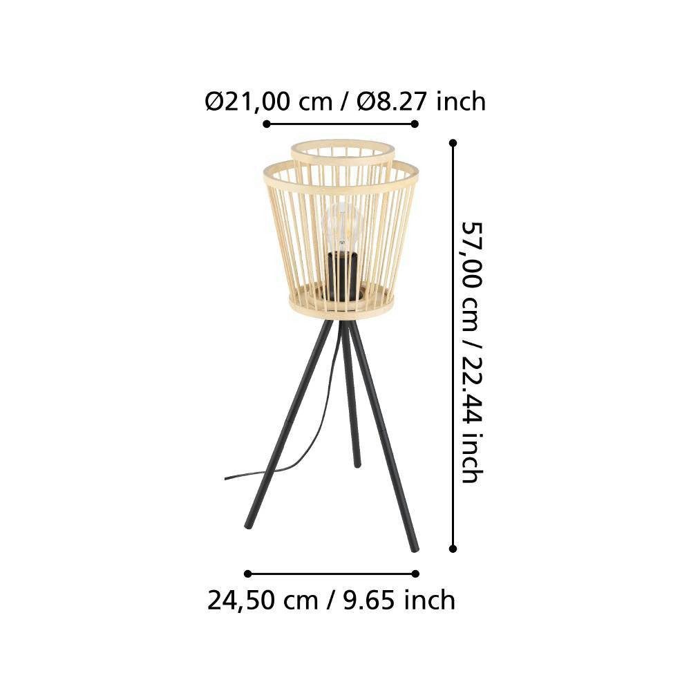 EGLO Tafellamp HYKEHAM Nachtkastlamp van bamboe in natuur en metaal in zwart, E27 fitting (1 stuk)
