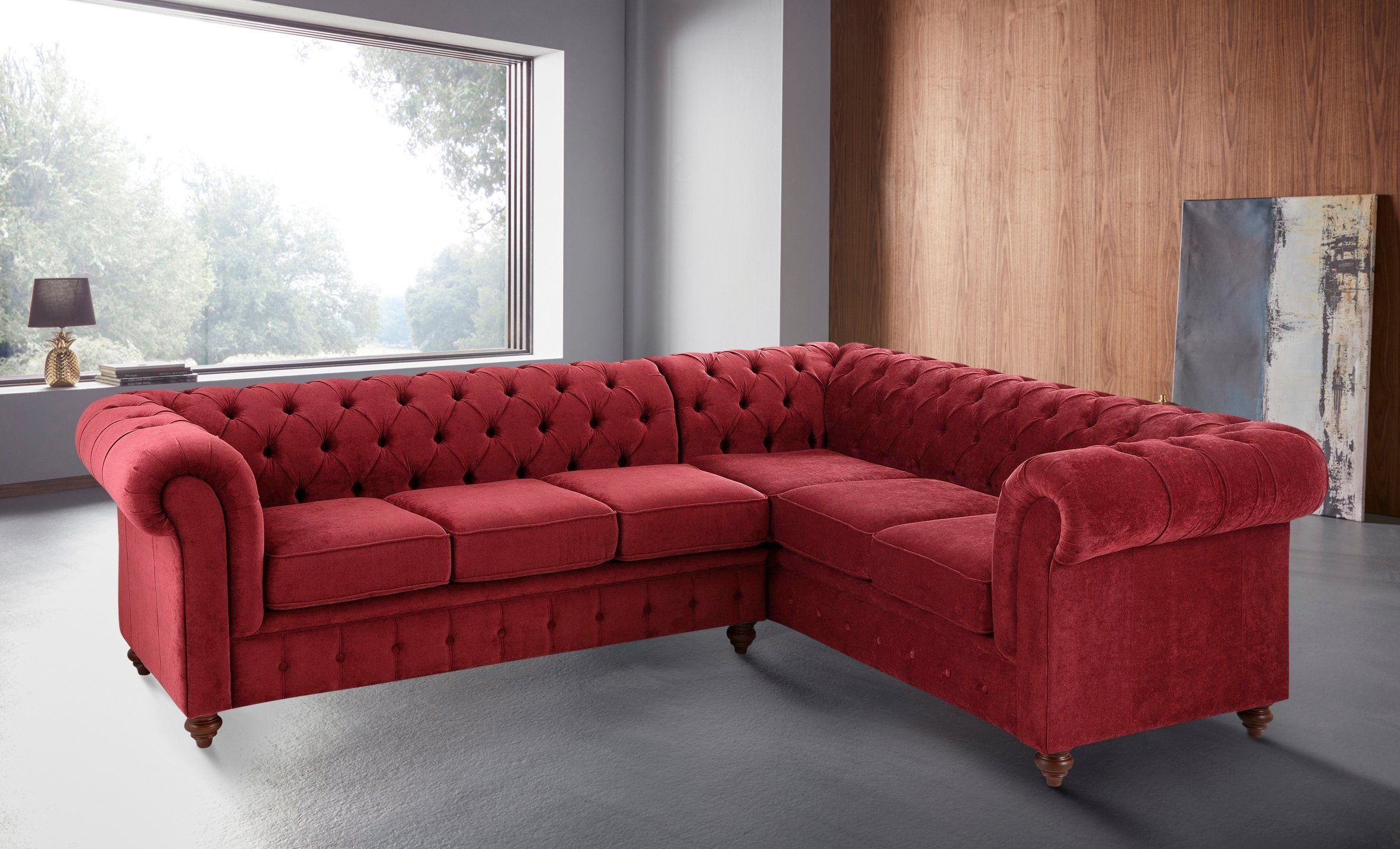 Home affaire Chesterfield-bank Chesterfield hoekbank, ook in leer L-vorm hoogwaardige knoopdetails, langer gedeelte links of rechts naar keuze