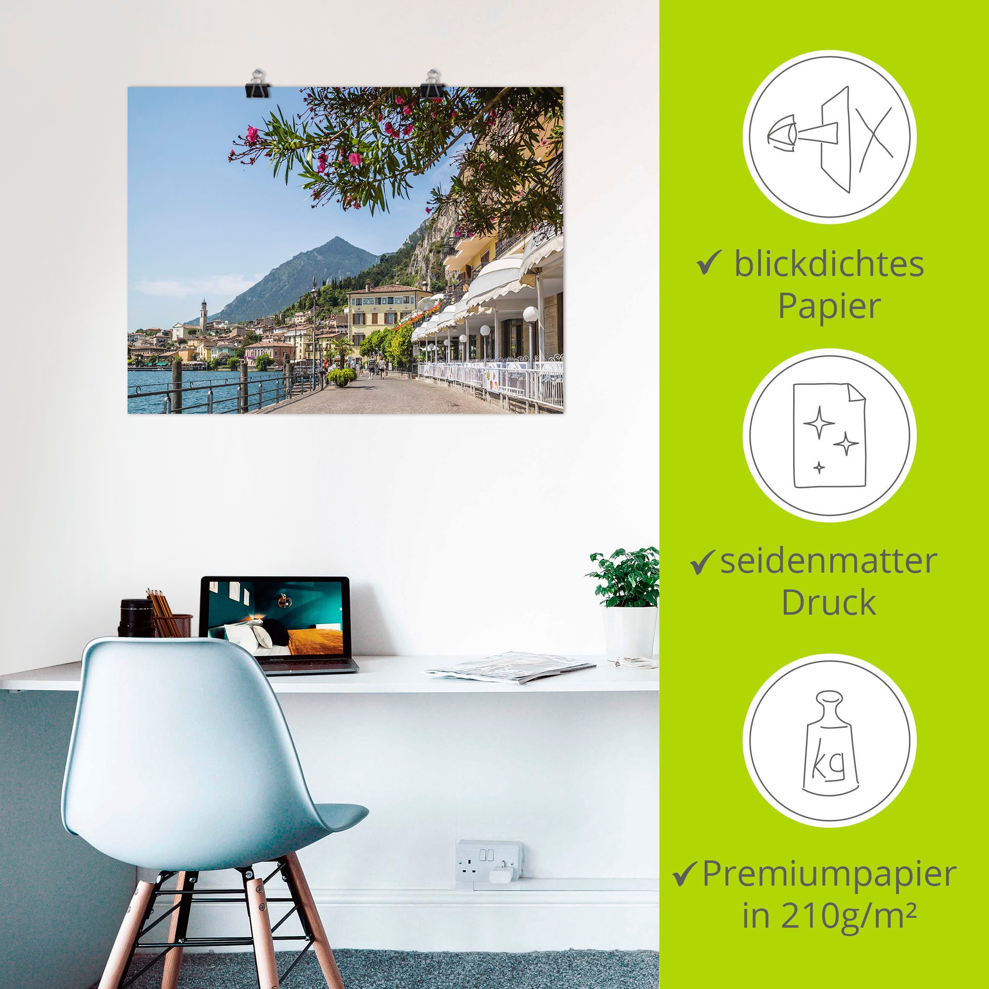Artland Artprint Gardameer Limone sul Garda I als artprint op linnen, poster in verschillende formaten maten