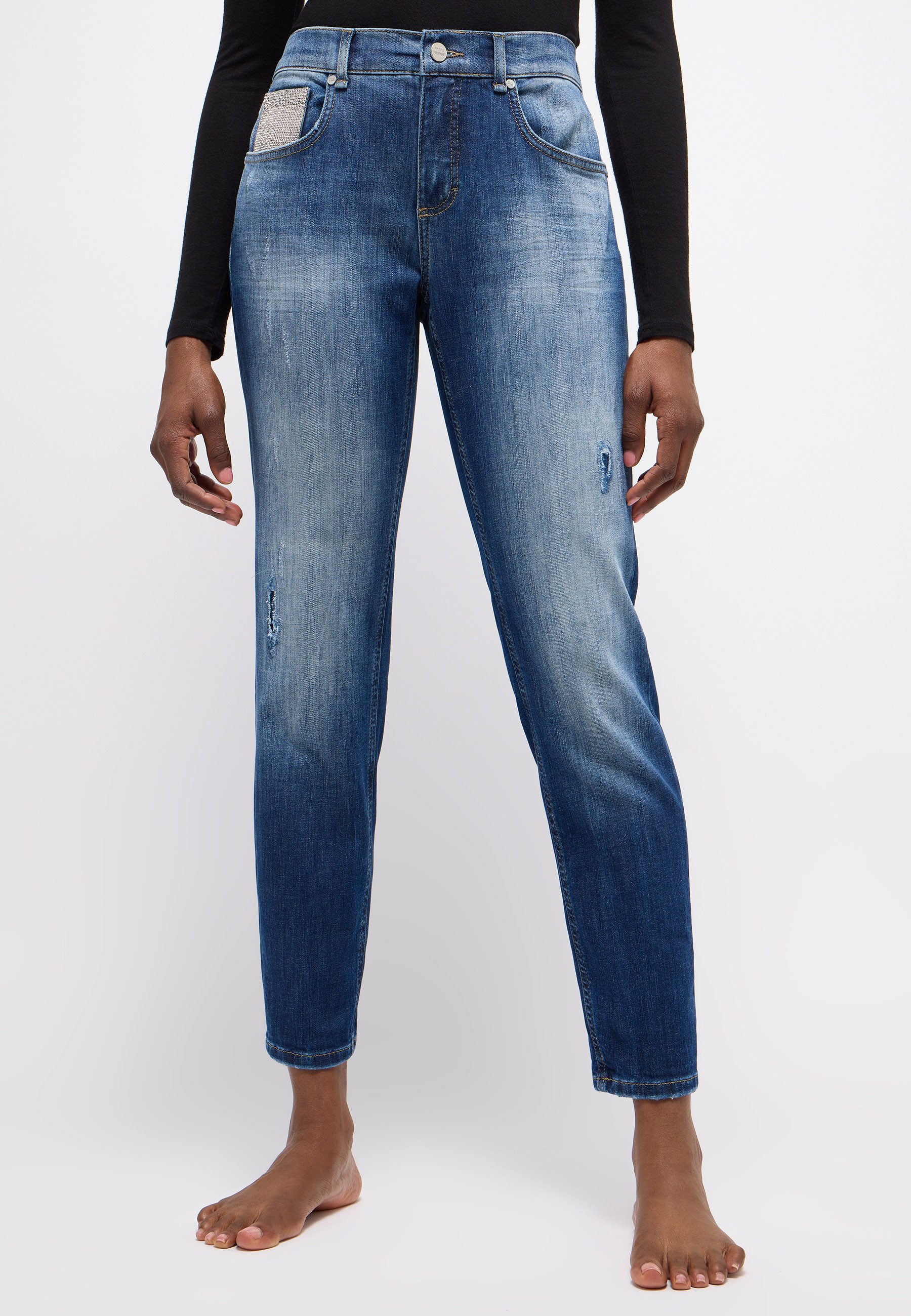 Angels Straight leg boyfriend jeans met strass-steentjes model 'GLAM'