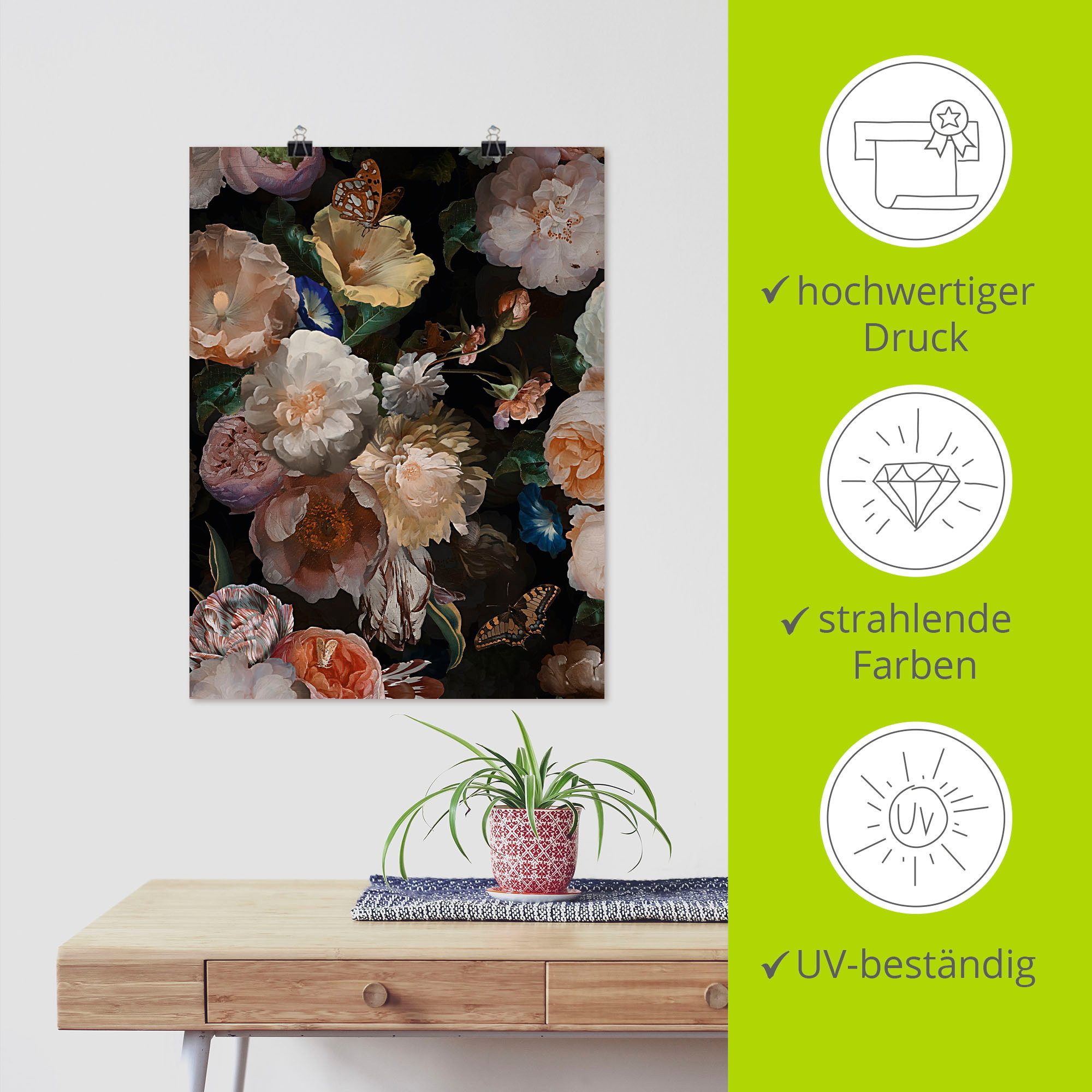 Artland Artprint Antieke Hollandse bloemen als artprint van aluminium, artprint voor buiten, artprint op linnen, poster, muursticker