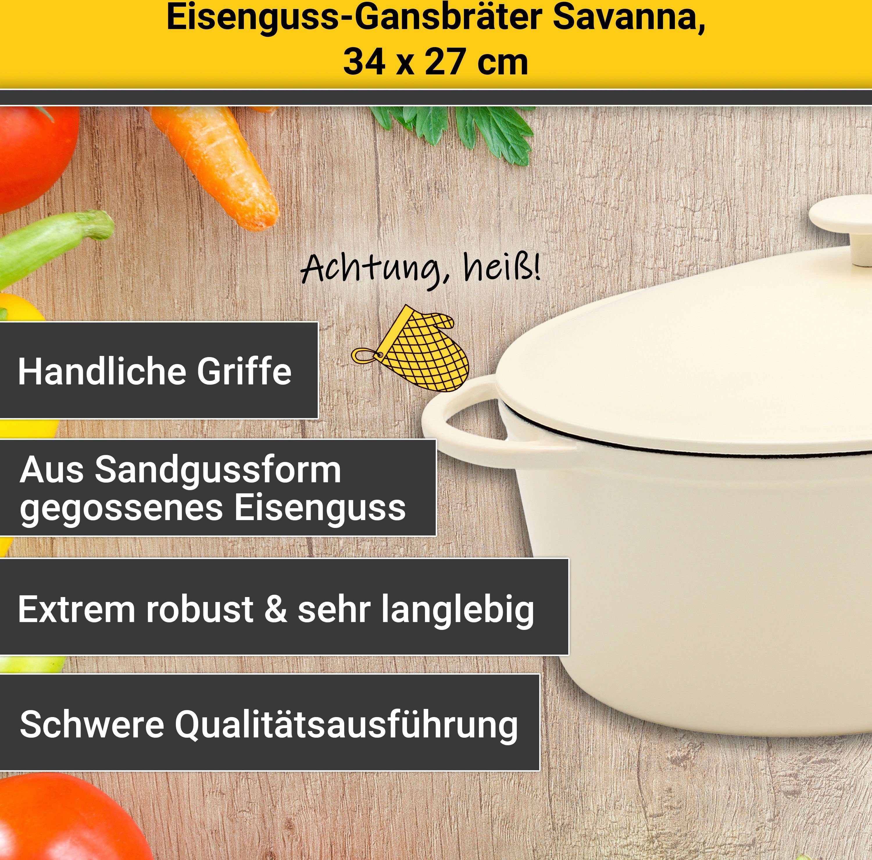 Krüger Braadpan Gietijzeren ganzenbraadpan met deksel SAVANNA, 34 x 27 x 12,5 cm (1-delig)