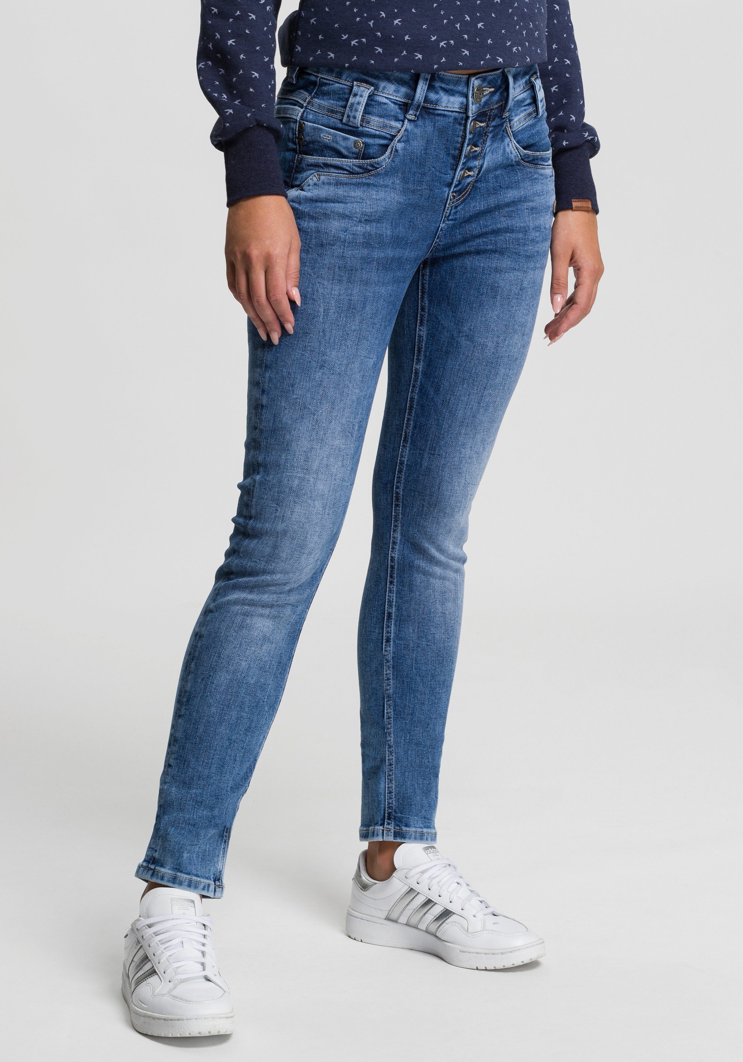 GANG Slim fit jeans 94CARLI met open knoopsluiting dames slim fit jeans maat 32 blauw