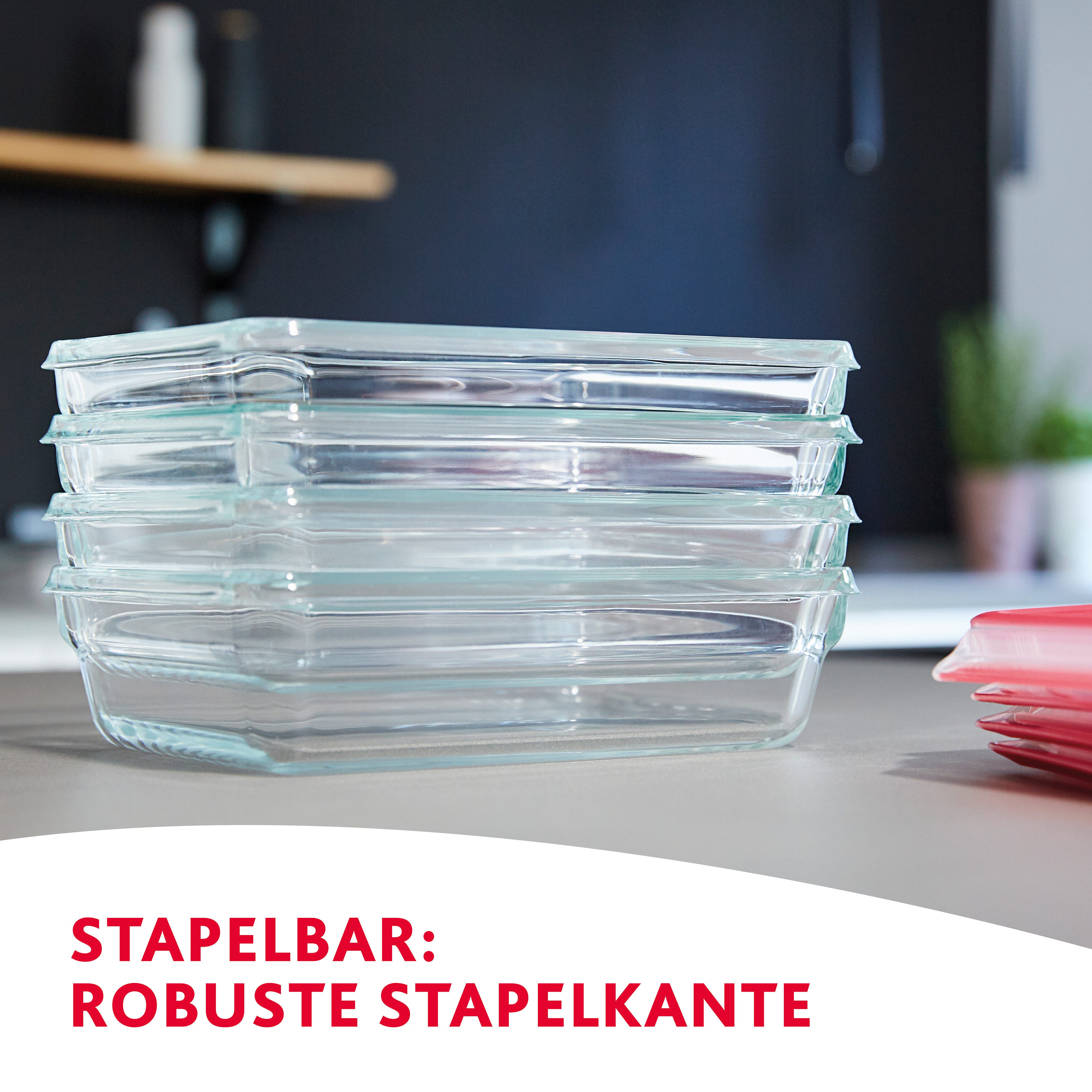 Emsa Bewaarbeker Clip & Close Glas 0,8 liter, vierkant, stapelrand, ovenbestendig, lekvrij (2-delig)