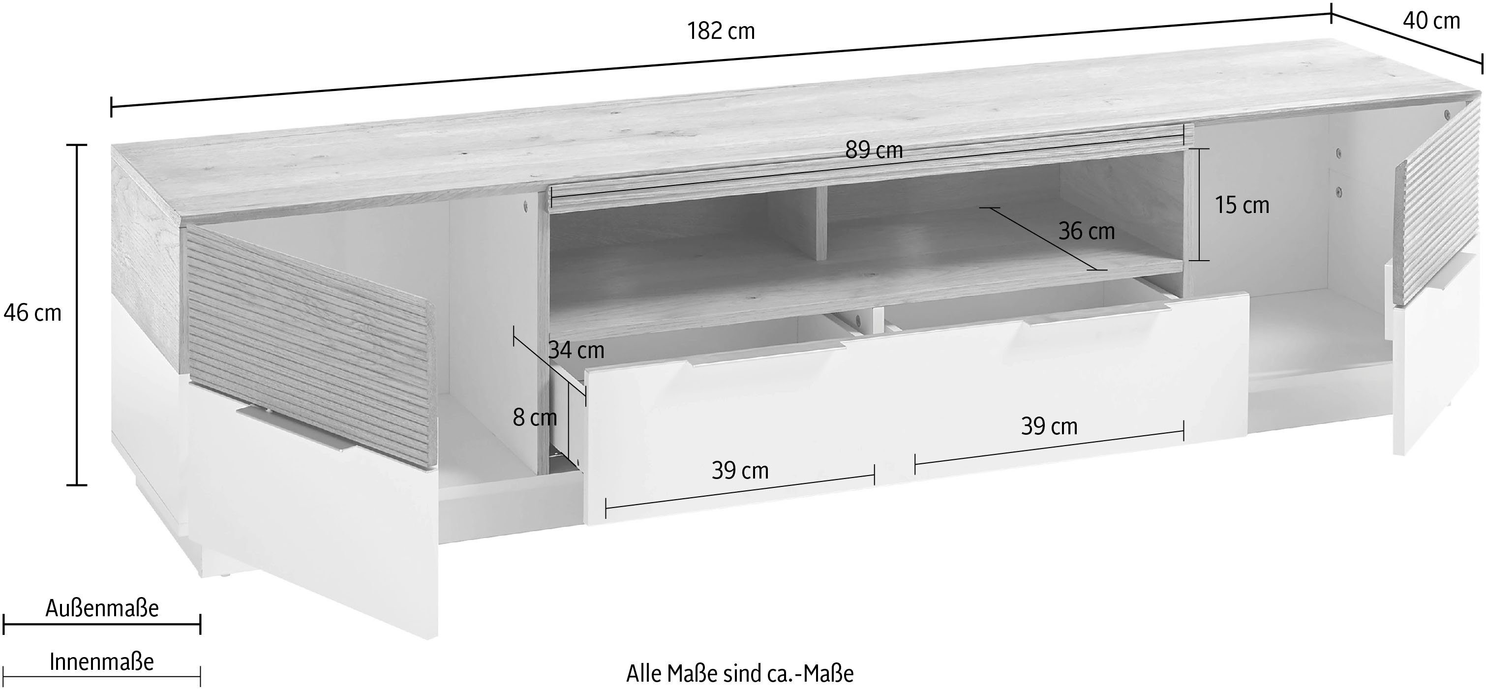 MCA furniture Tv-meubel Dubai voor tv's tot 84 inch geschikt, matwit met garnering