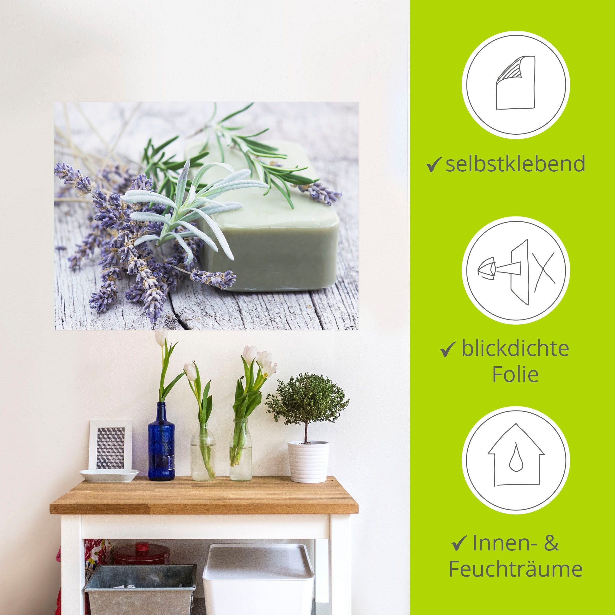Artland Artprint Stuk natuurlijke zeep met kruiden als artprint op linnen, poster, muursticker in verschillende maten