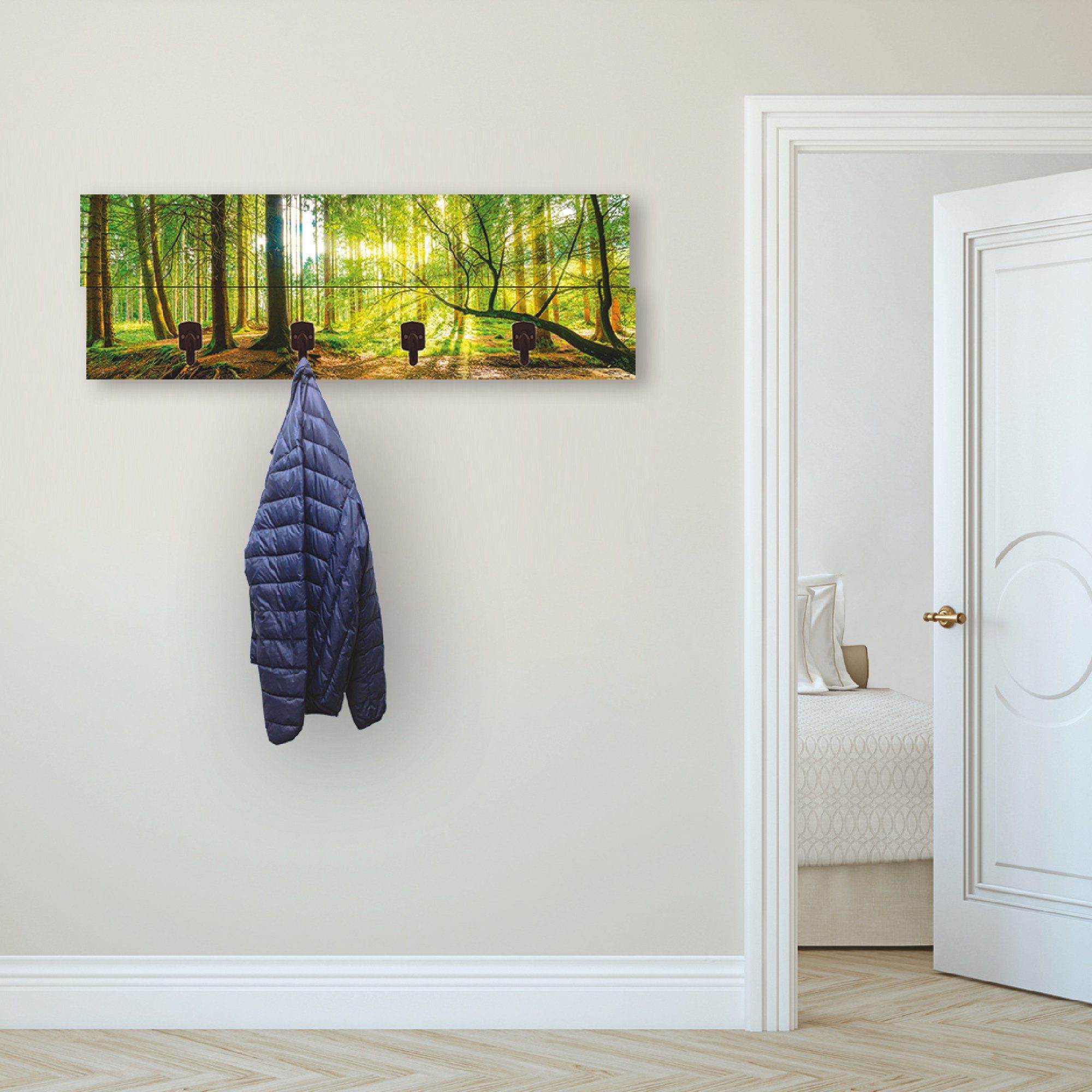 Artland Kapstok Bos met beek gedeeltelijk gemonteerd kapstokken maat 90 cm x 30 cm x 2,8 cm groen