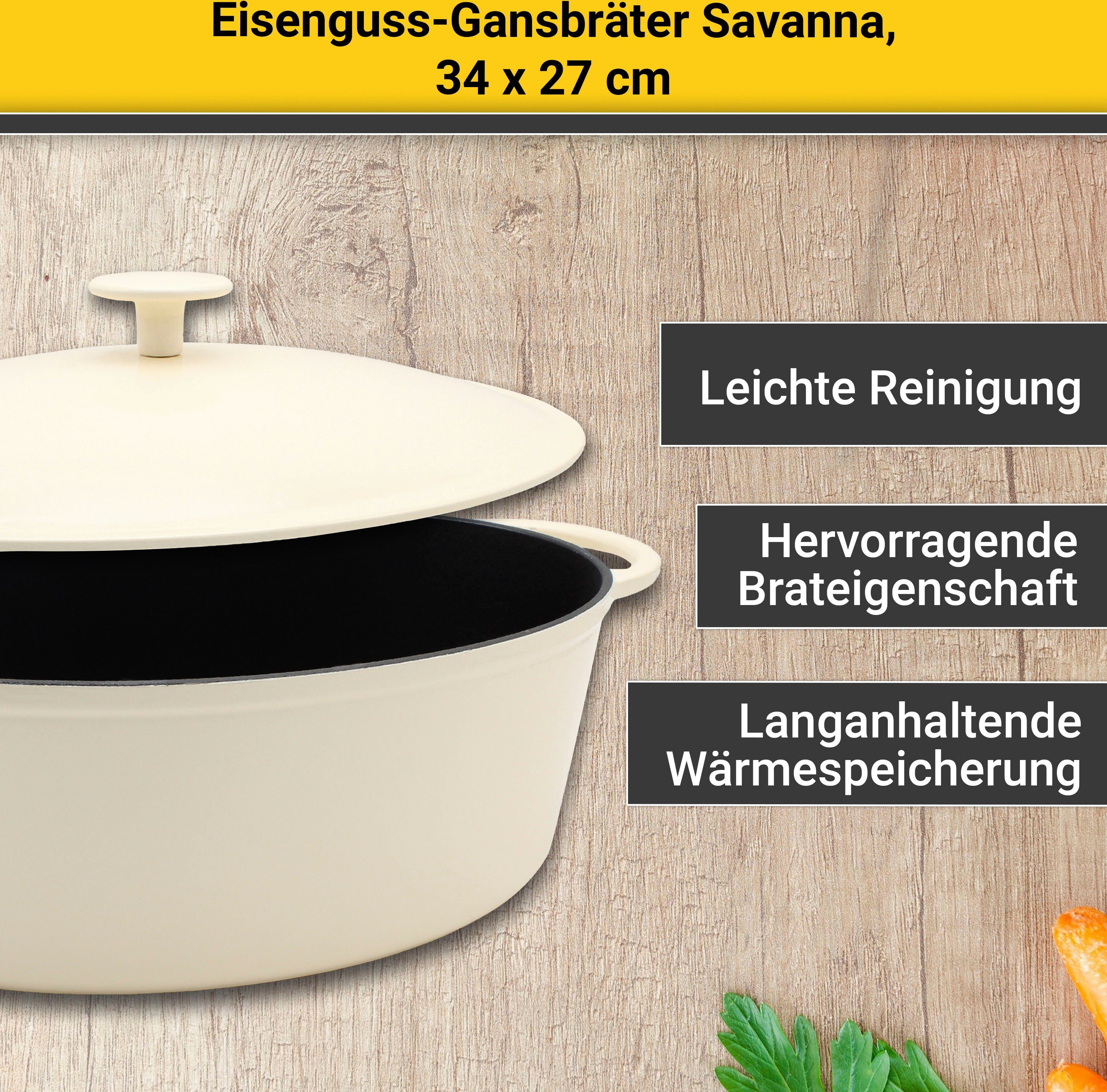 Krüger Braadpan Gietijzeren ganzenbraadpan met deksel SAVANNA, 34 x 27 x 12,5 cm (1-delig)