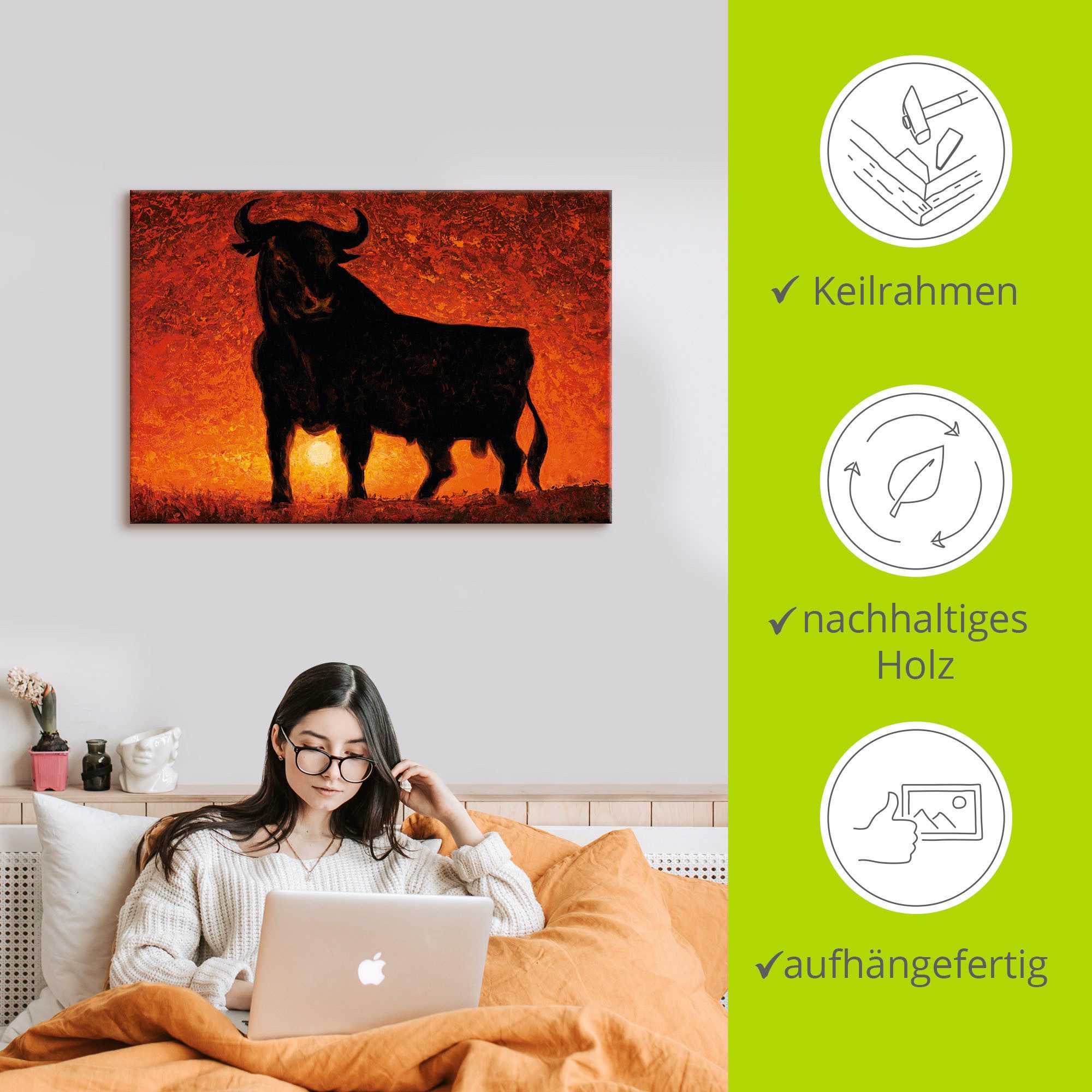 Artland Artprint op linnen Andalusische stier gespannen op een spieraam
