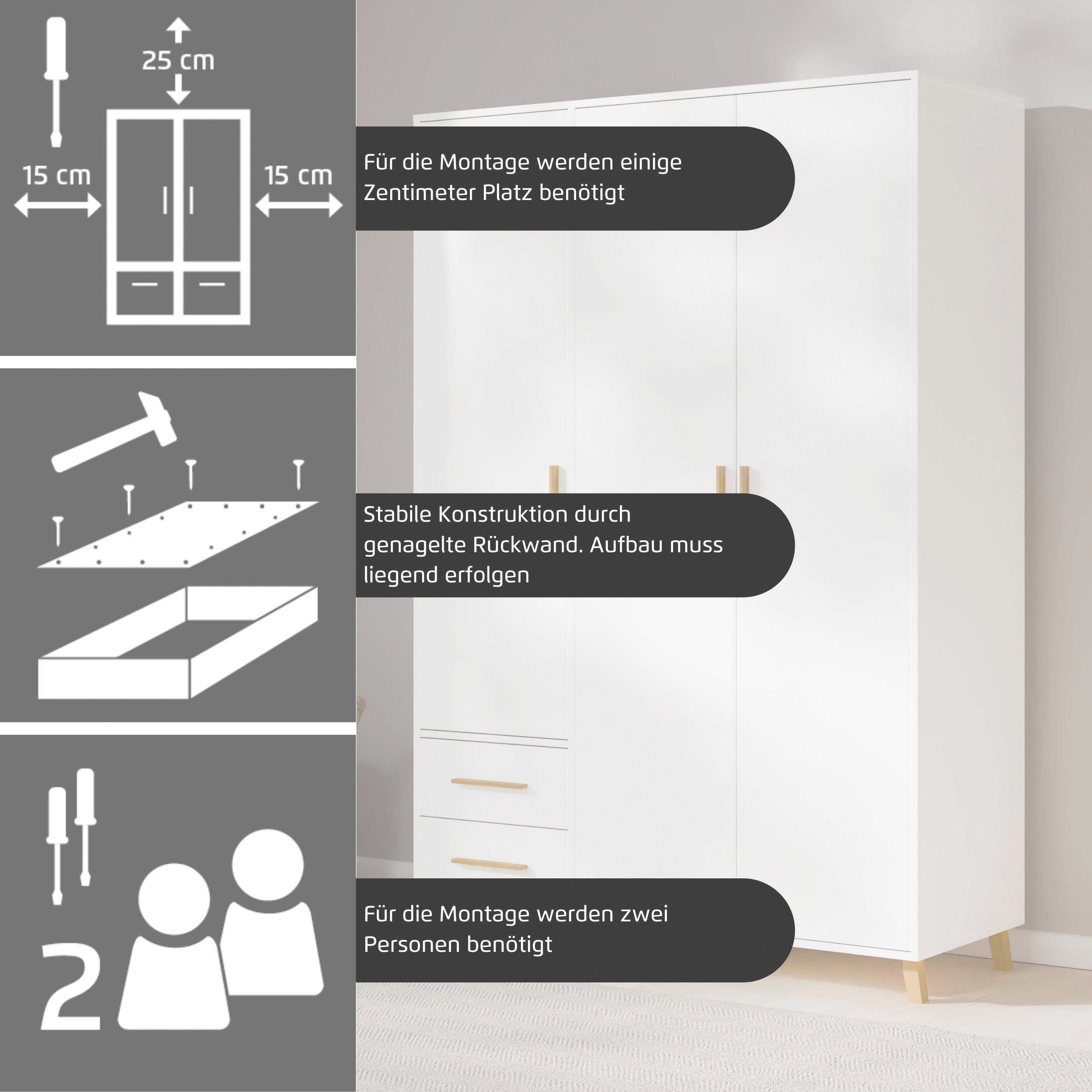 rauch Draaideurkast Kledingkast kast garderobe waskast SHINJO Grepen en voeten van massief hout met 2 lades MADE IN GERMANY