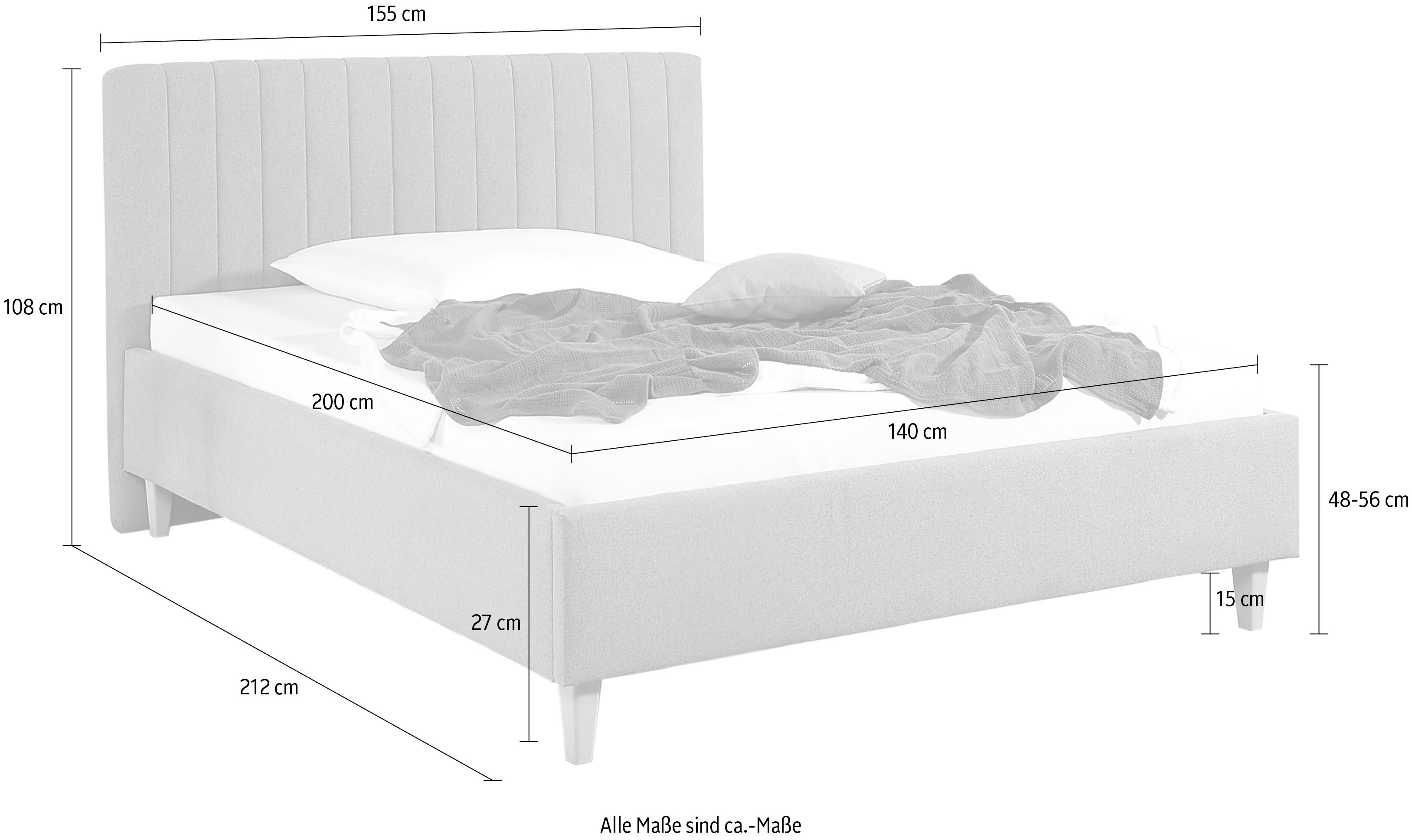 Maintal Gestoffeerd bed Friant Zijkanten van het bed zelf te monteren, zonder bedkist