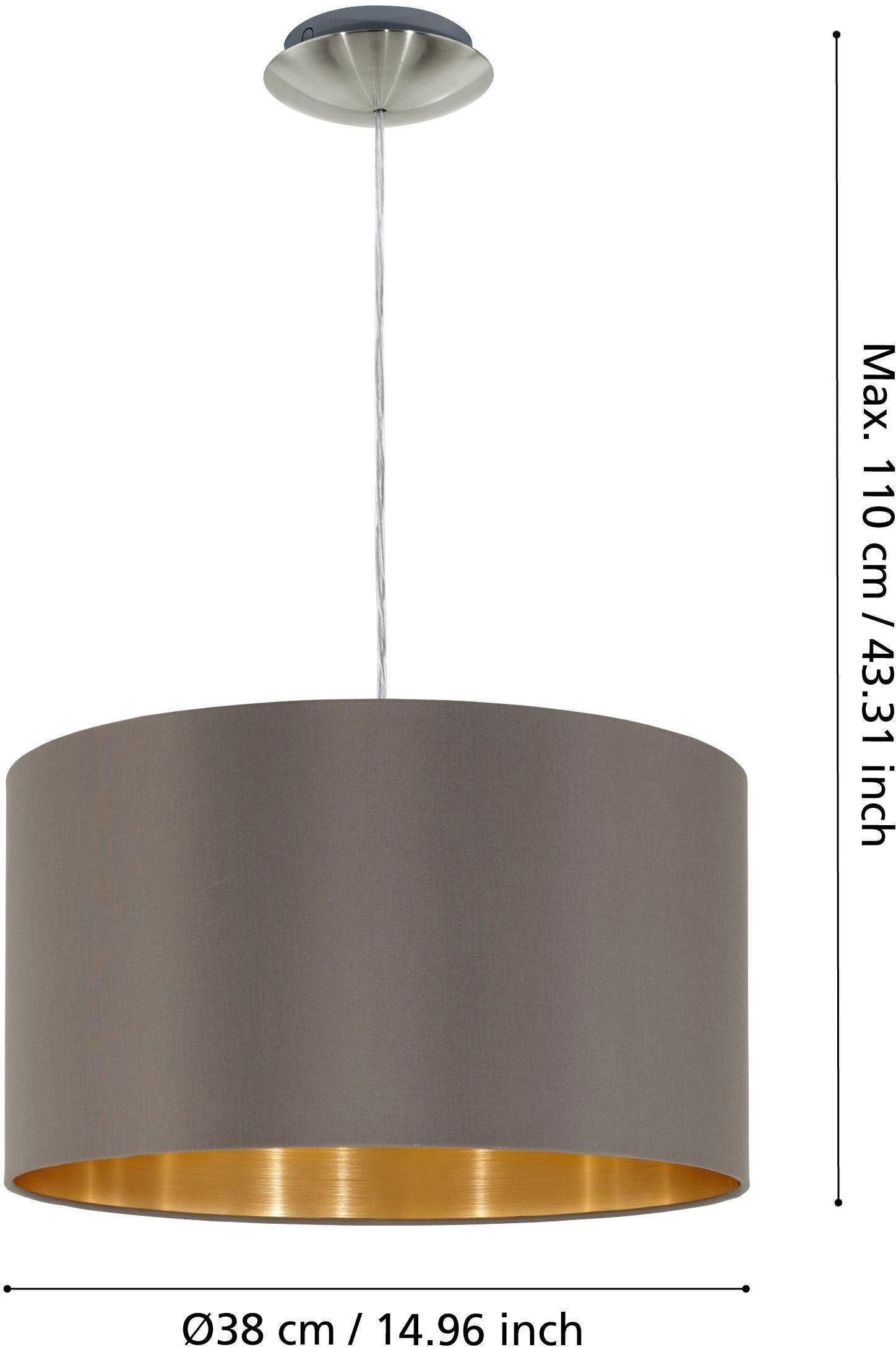 EGLO Hanglamp MASERLO Textiel hanglamp, cappuccino/goudkleur, lampenkap, E27, Ø 38 cm