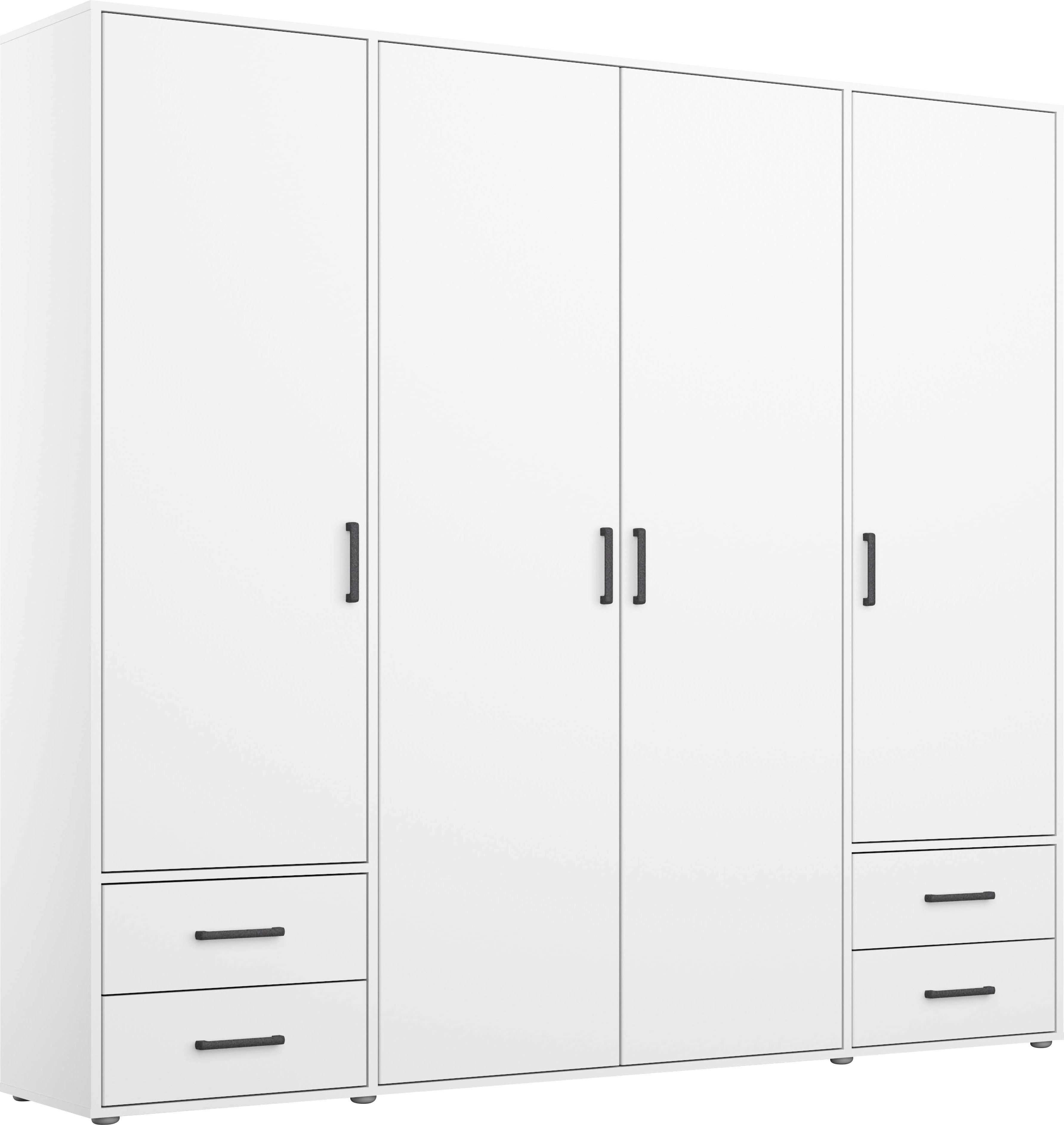 rauch Draaideurkast Kledingkast kast garderobe linnenkast VOYAGER moderne grepen in grijs metallic met buitenlades made in germany kledingkasten wit