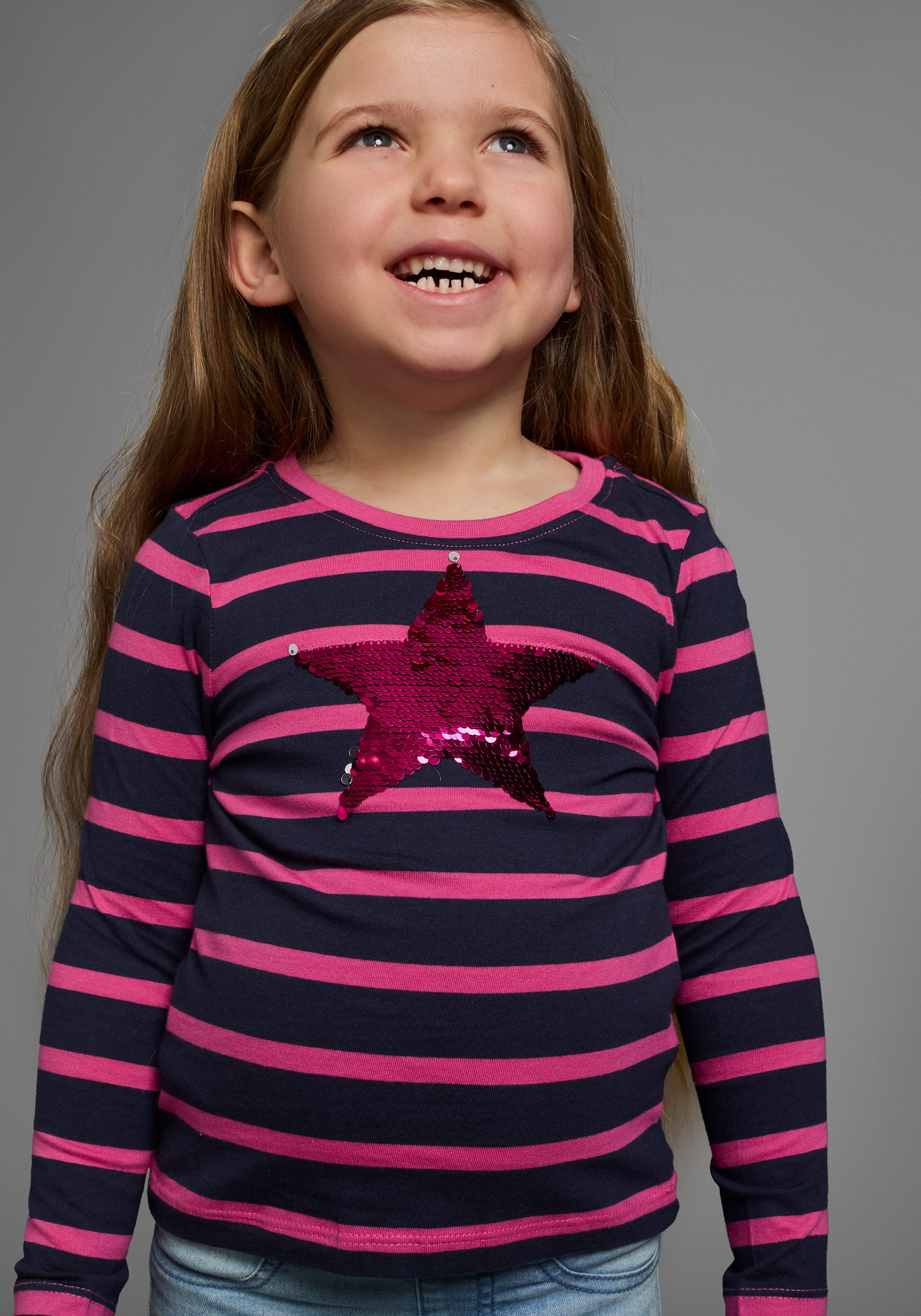 KIDSWORLD Shirt met lange mouwen Ster lange mouwen, basic pasvorm, met meerkleurige strepen