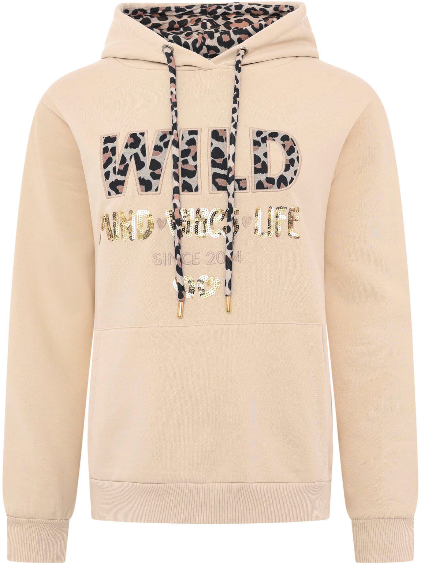 Zwillingsherz Hoodie Wild Free met pailletten, koord en binnenkant van de capuchon in -look