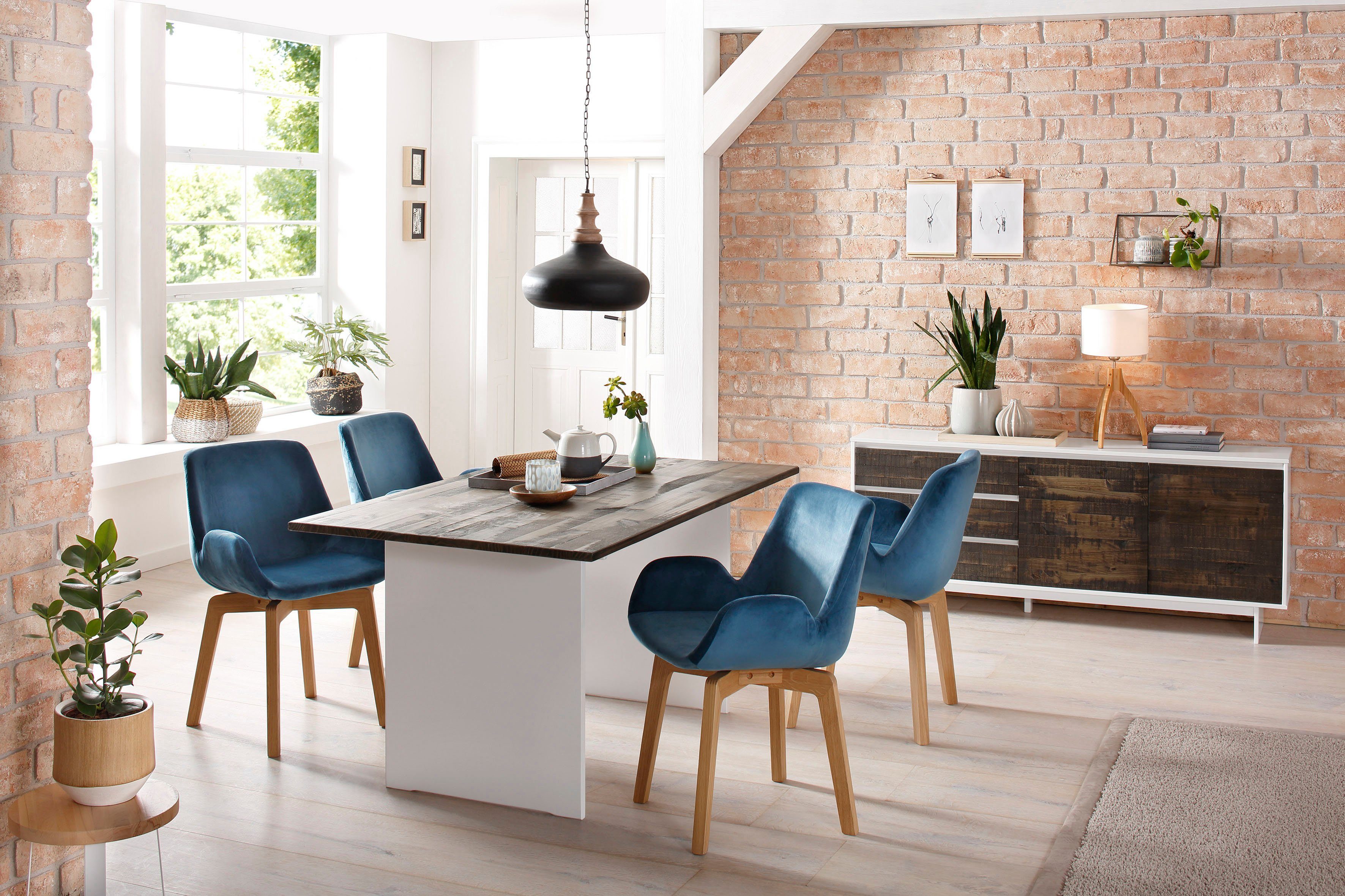Home affaire Dressoir Morgan Kast van massief dennenhout, met grepen, breedte 165 cm