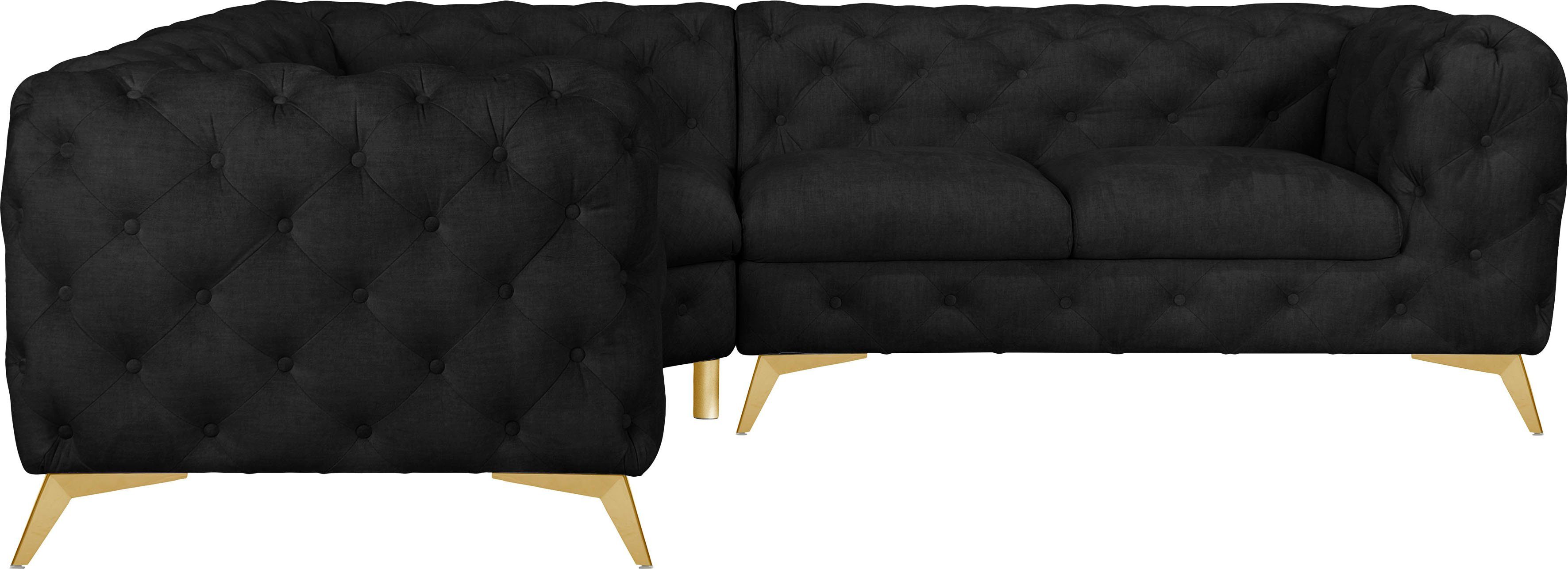 Leonique Chesterfield-bank Glynis L-vorm luxueuze capitonnage, moderne chesterfield look, kleur van de poten ter keuze