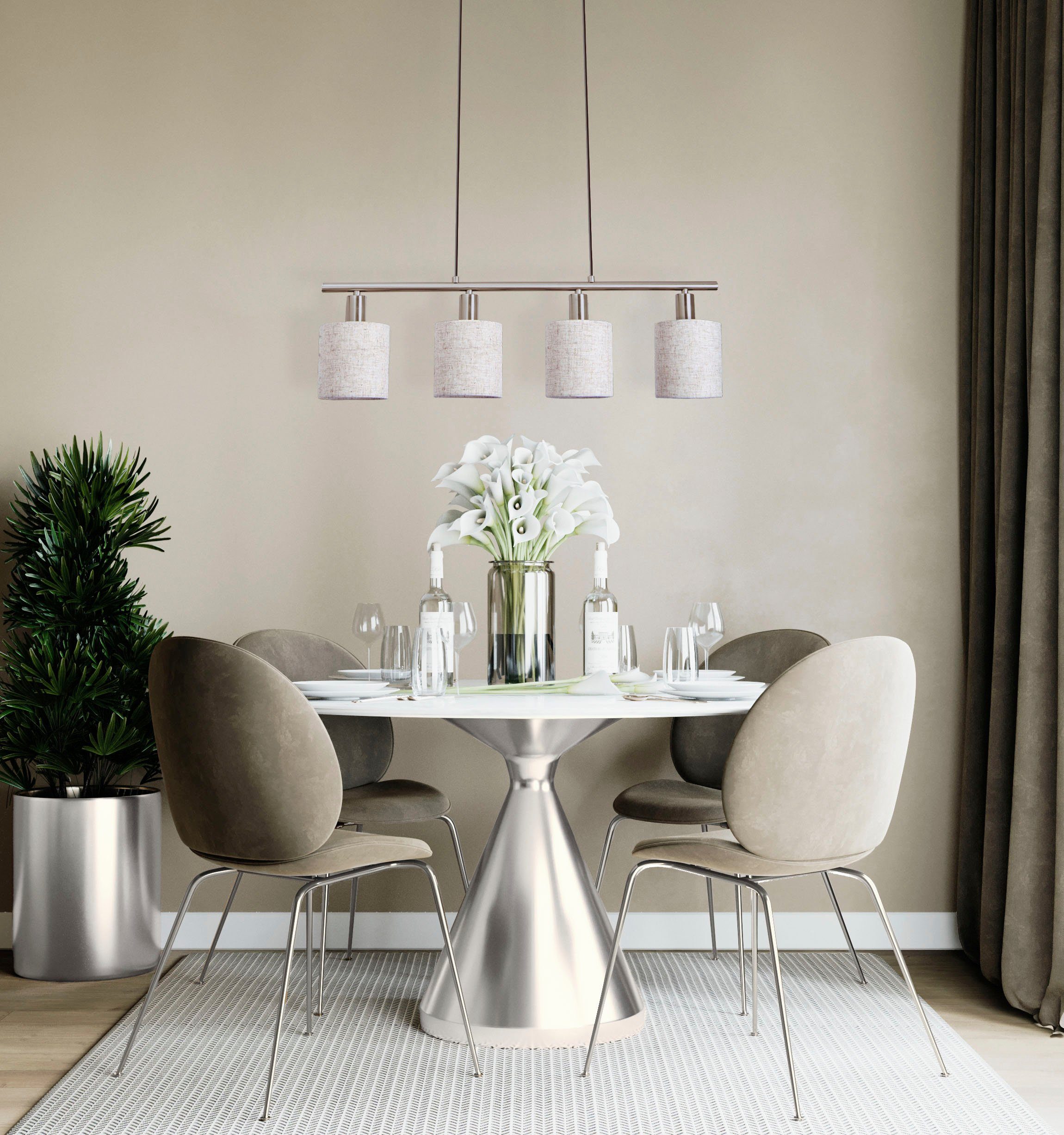 näve Hanglamp Maron Hang-, stoffen pendellamp, L: 71,5 cm, 4xE14 max. 40W, metaal/textiel (1 stuk)