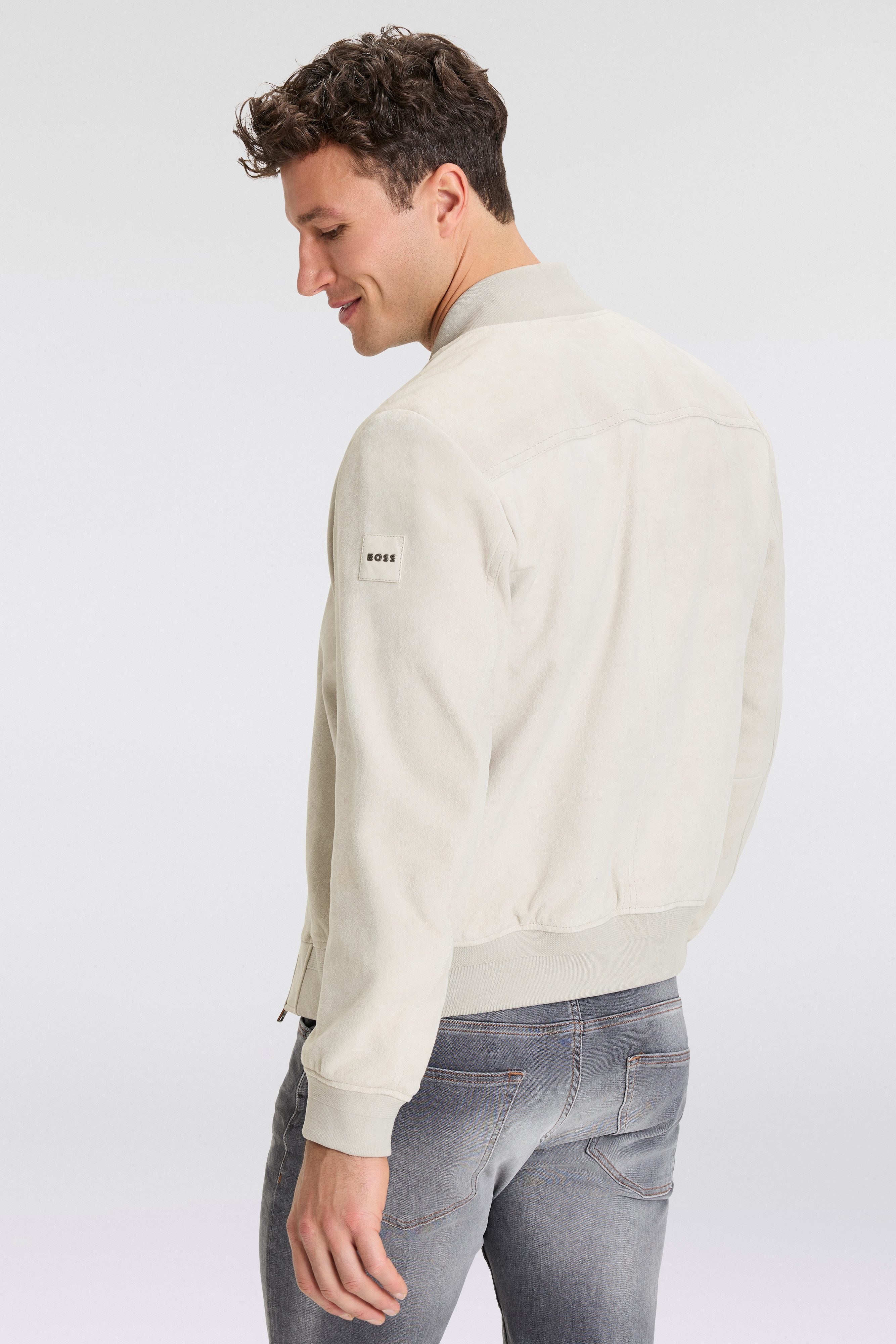 Boss Orange Leren jack Joflag met blousonmodel