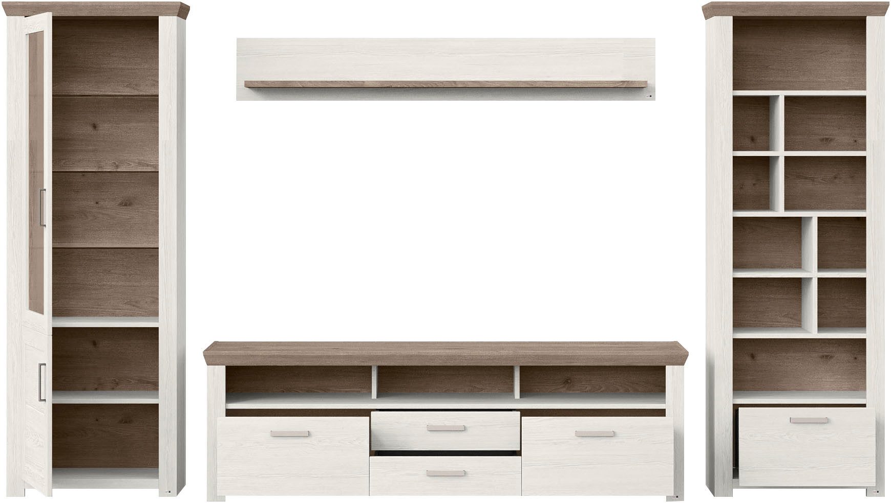 set one by Musterring Wandmeubel York Combinatie 03, in 3 kleurvarianten, totale breedte 370 cm (4-delig)